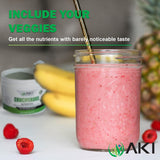 AKI ORGANIC cucharada del polvo para comparar tamaño y dosis cómoda