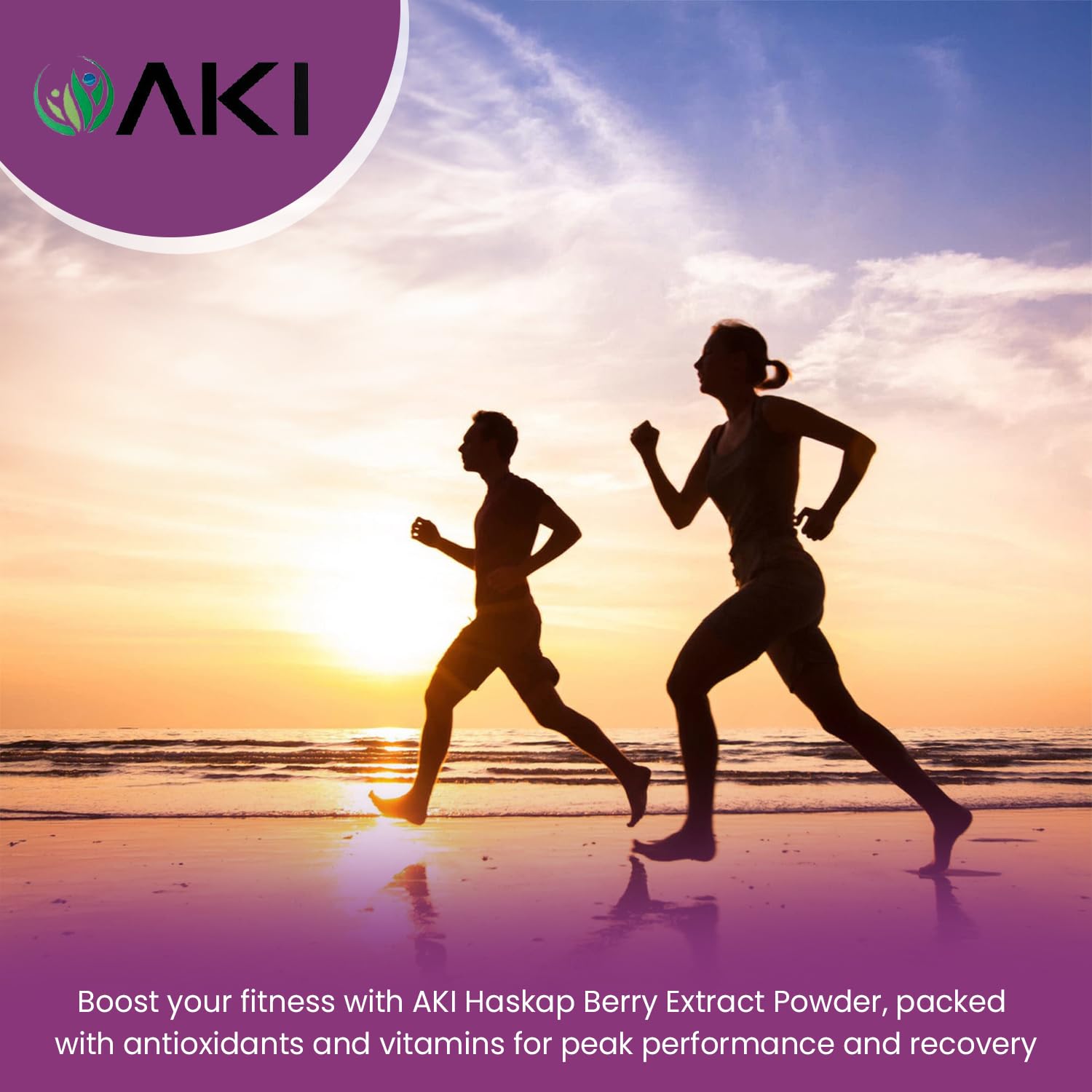 AKI ORGANIC bayas y polvo juntos indicando origen natural y nutrientes