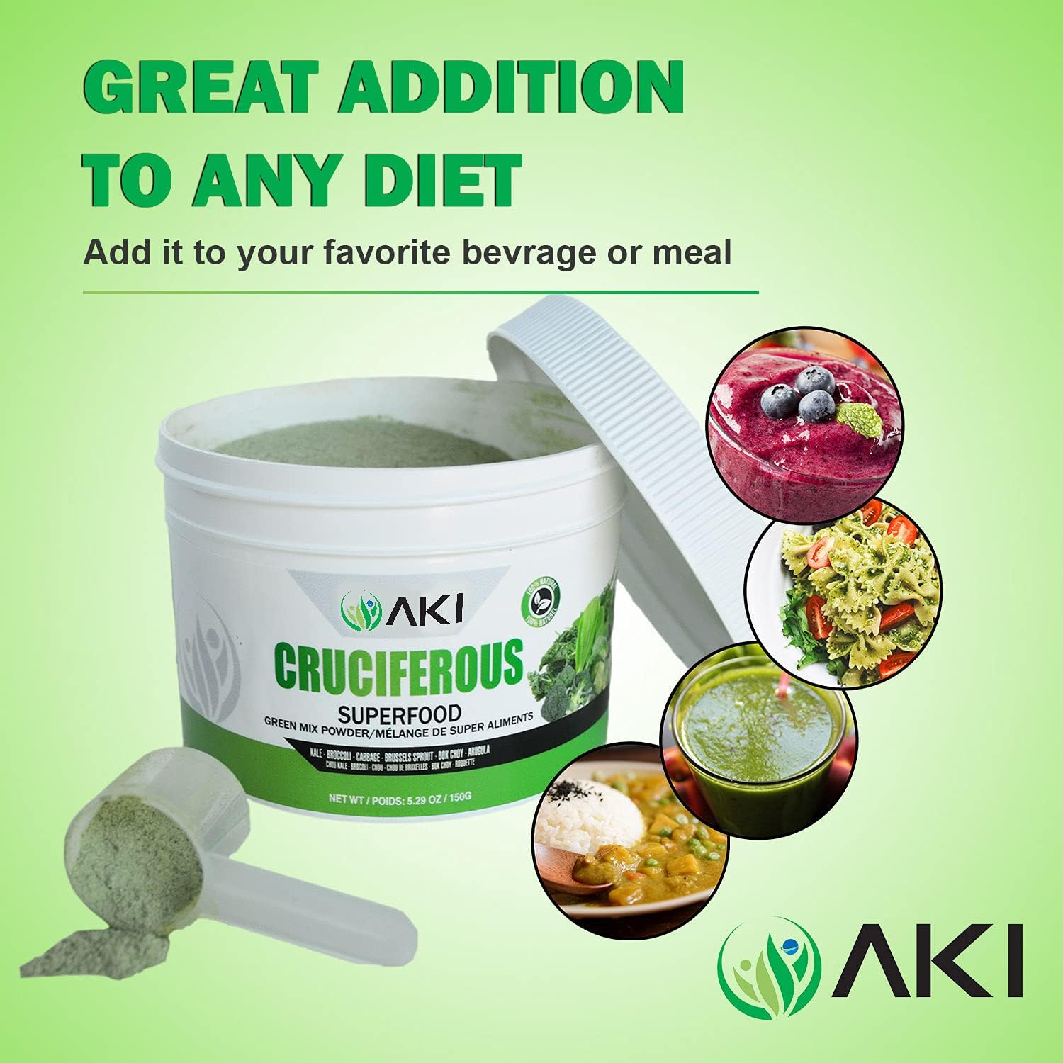 AKI ORGANIC polvo detalle de textura que evidencia concentración nutritiva