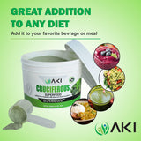 AKI ORGANIC polvo detalle de textura que evidencia concentración nutritiva