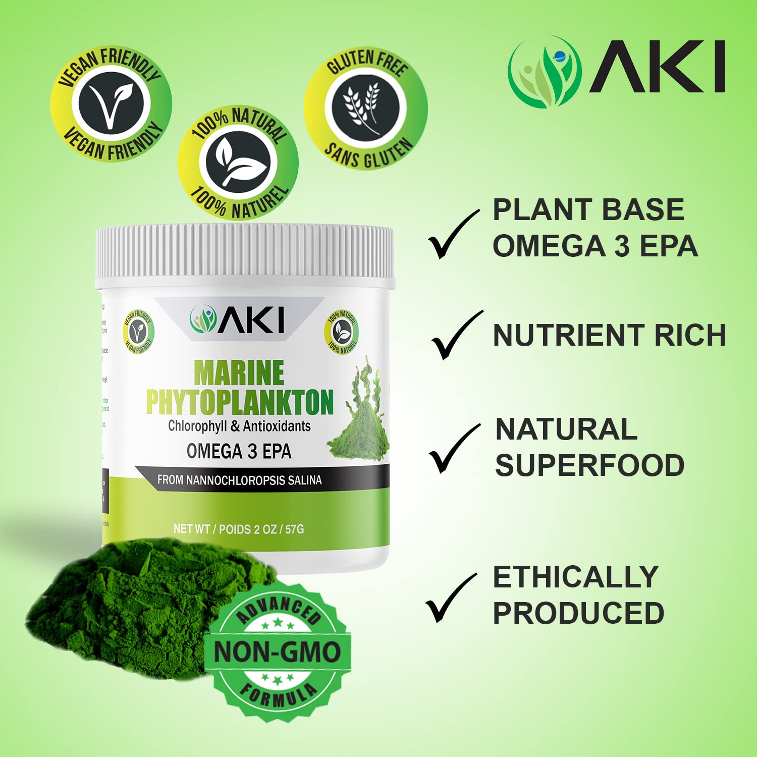 AKI ORGANIC mano sosteniendo el envase para comparar tamaño y porciones