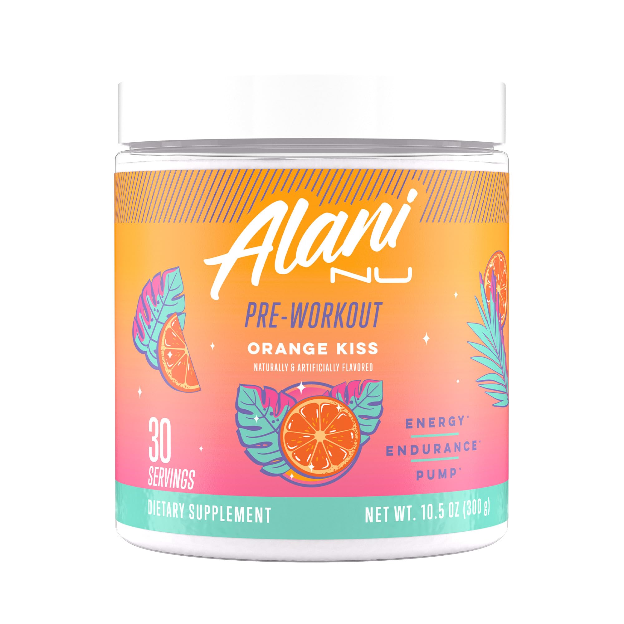 Alani Nu frasco frontal con etiqueta y sabor naranja, presentación clara