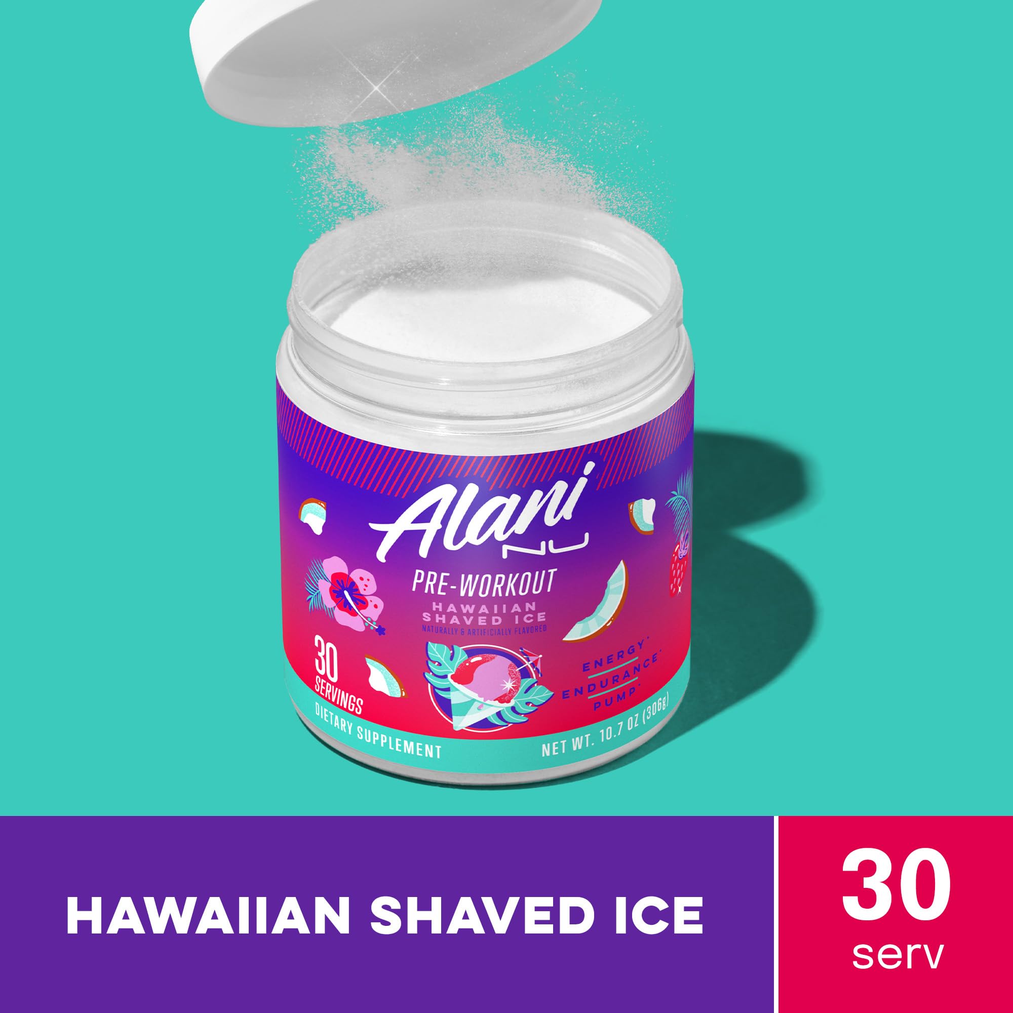 Alani Nu polvo en cucharada que muestra textura fina y fácil disolución