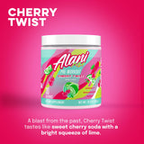Vaso con bebida Alani Nu Cherry Twist lista para beber, beneficio energía preentreno