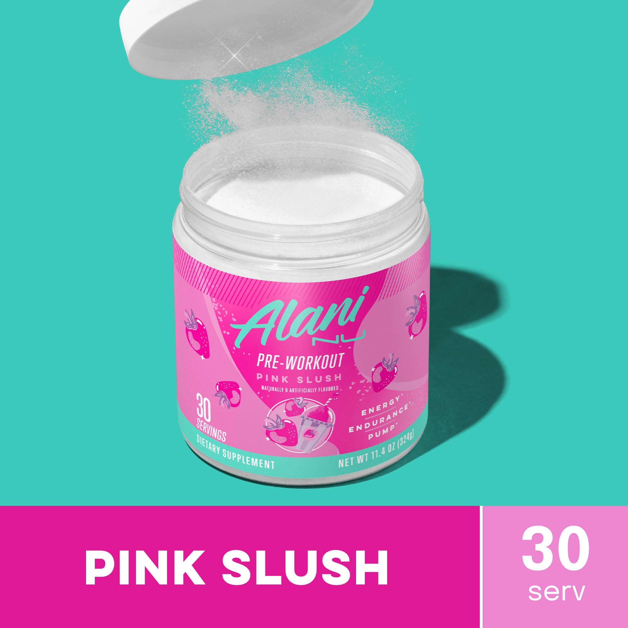Polvo rosa Alani Nu en primer plano que destaca su textura y fácil disolución