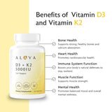Alaya Naturals etiqueta nutricional cerca con D3 5000 IU y K2 MK-7