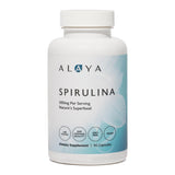 Alaya Naturals envase frontal de spirulina pura mostrando beneficios y formato práctico