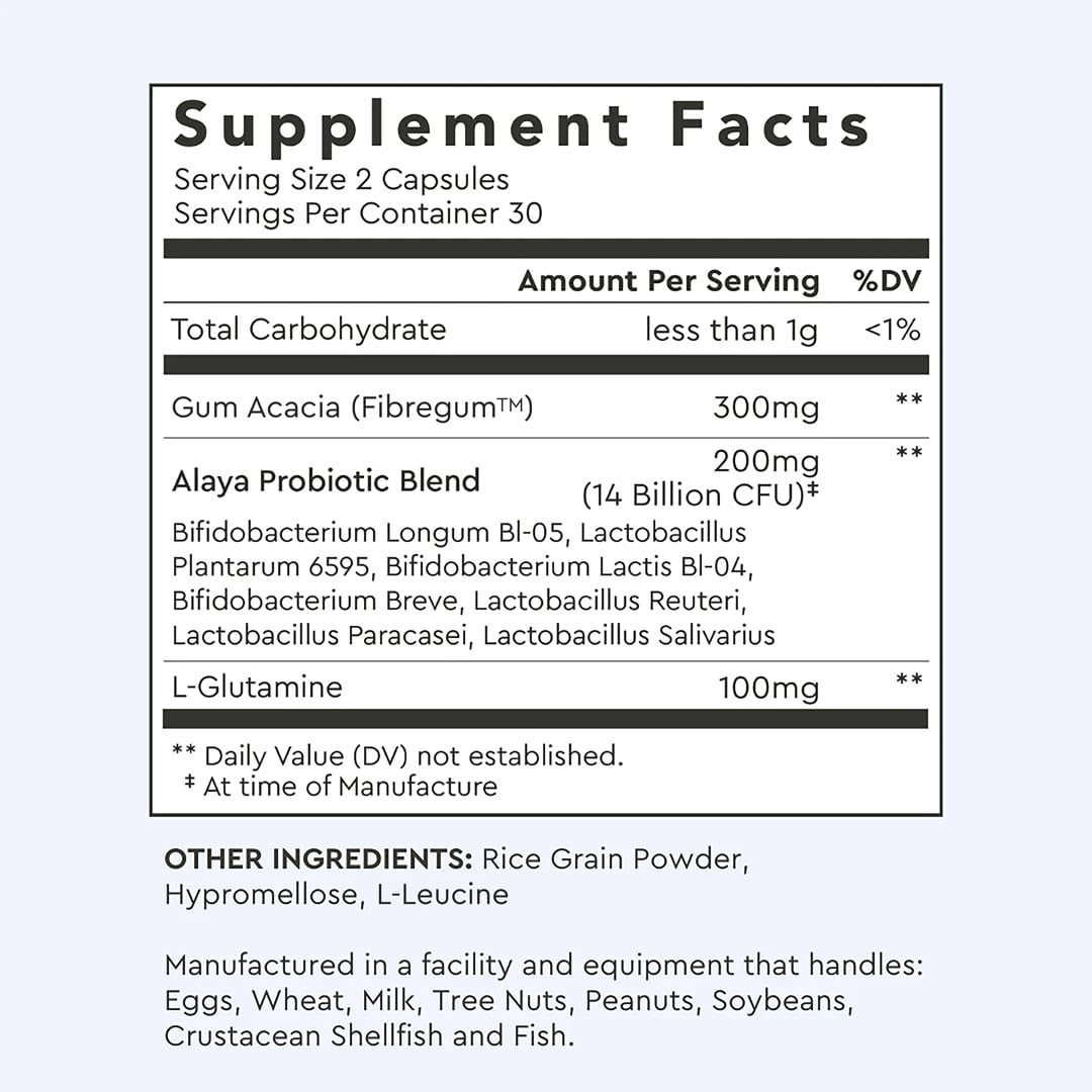 Alaya Naturals etiqueta con listado de cepas para transparencia del producto