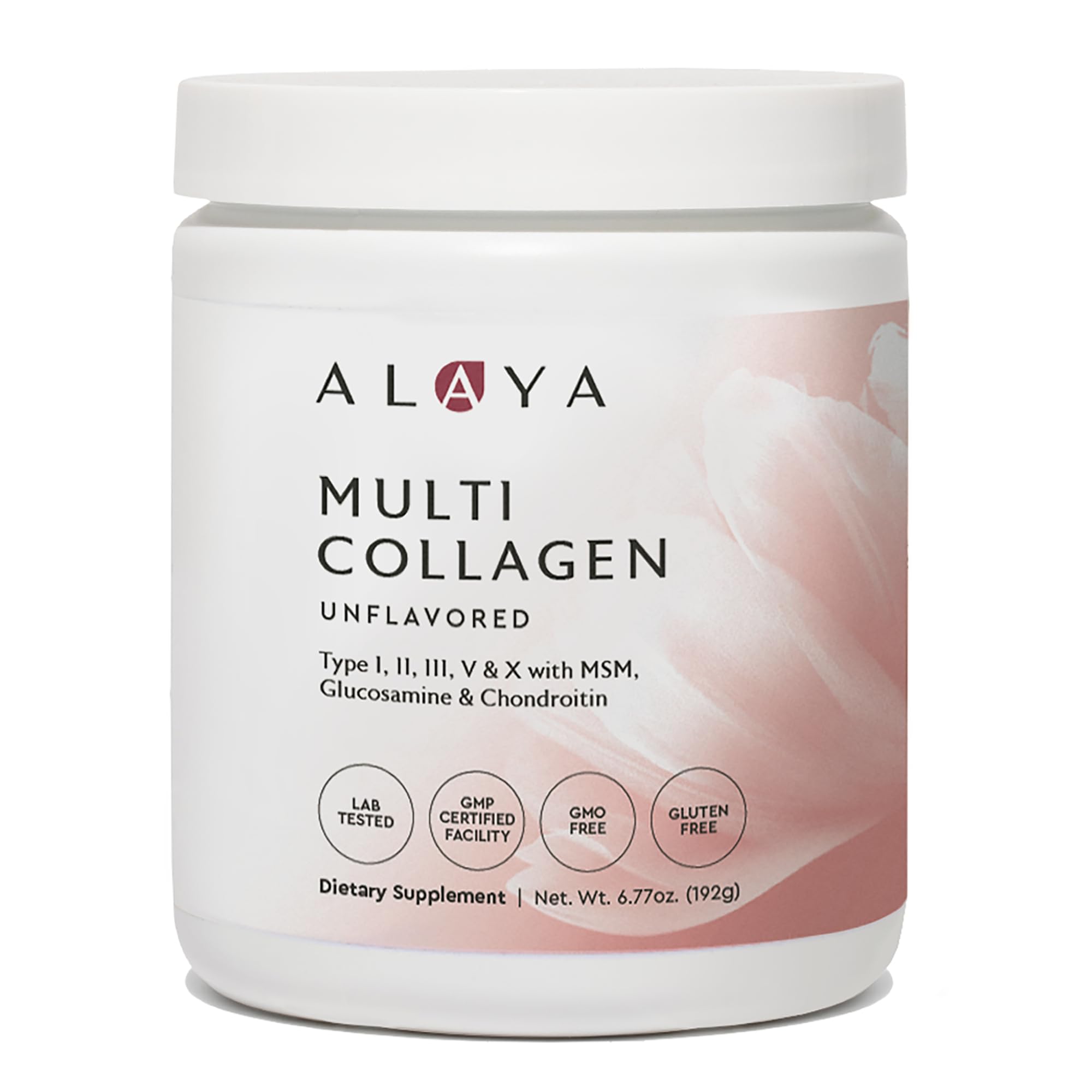 Alaya Naturals envase frontal del polvo de colágeno muestra marca y tamaño, fácil identificación