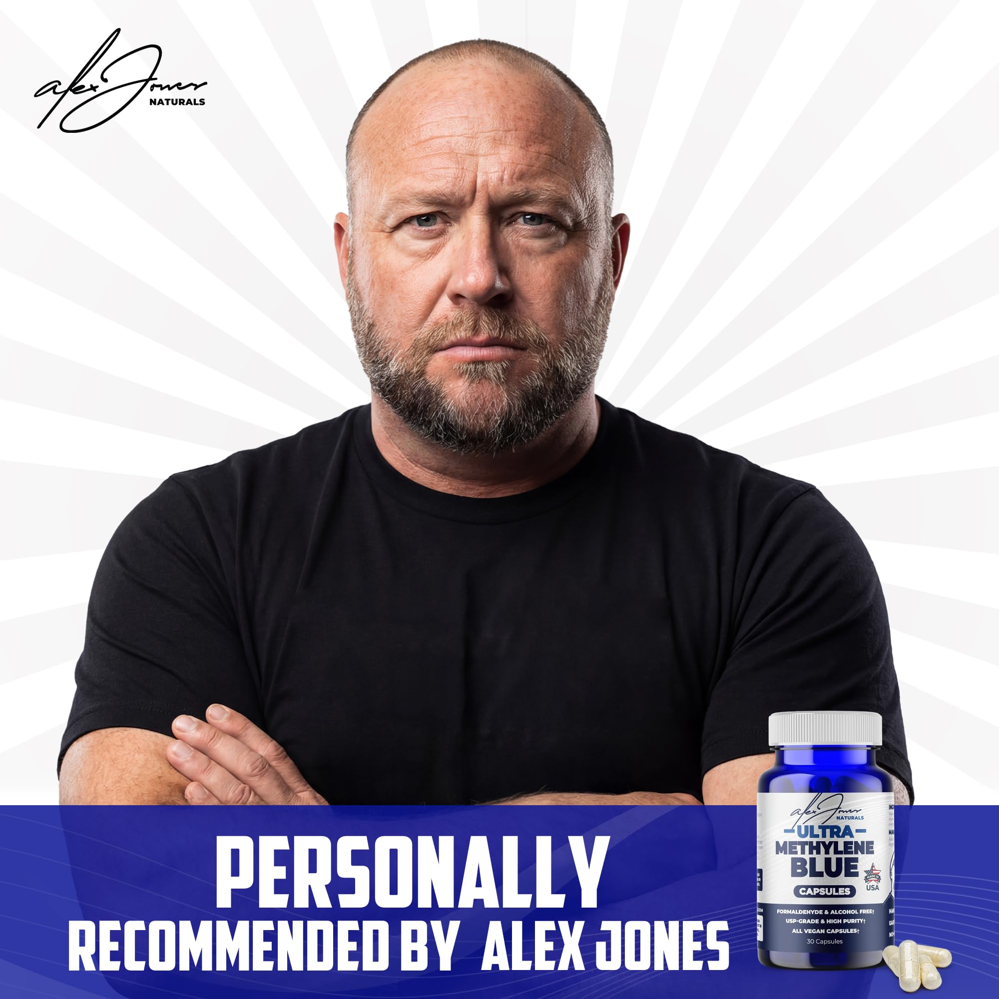 Alex Jones Naturals cápsulas esparcidas, aspecto uniforme y sin sabor visible
