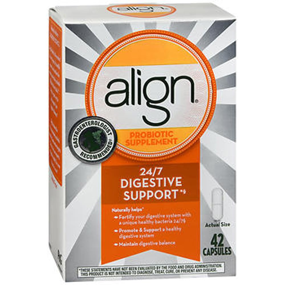 Align frasco frontal con cápsulas mostrando conveniencia y dosis diaria