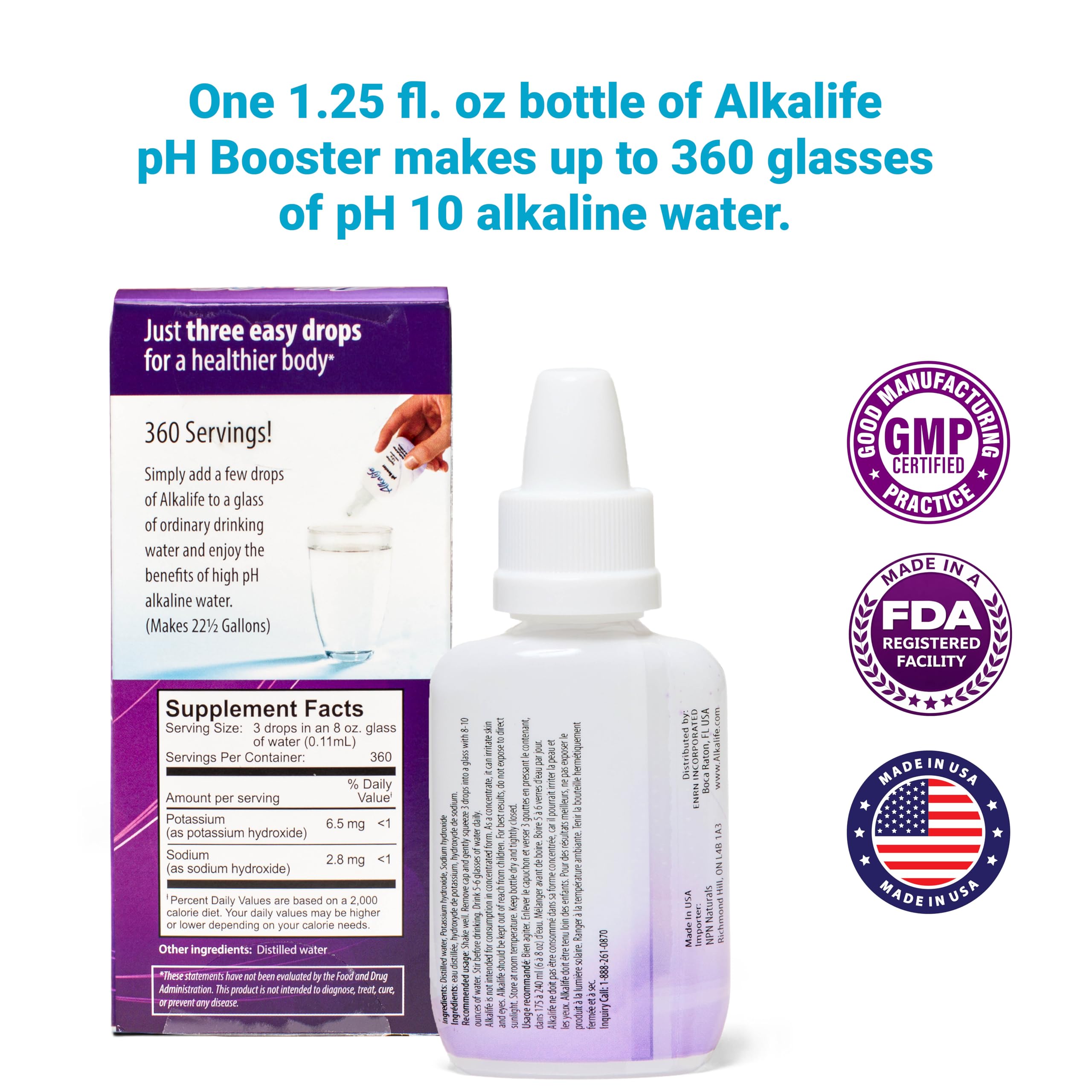 Alkalife agua en vaso tras añadir gotas, muestra claridad y pH alto