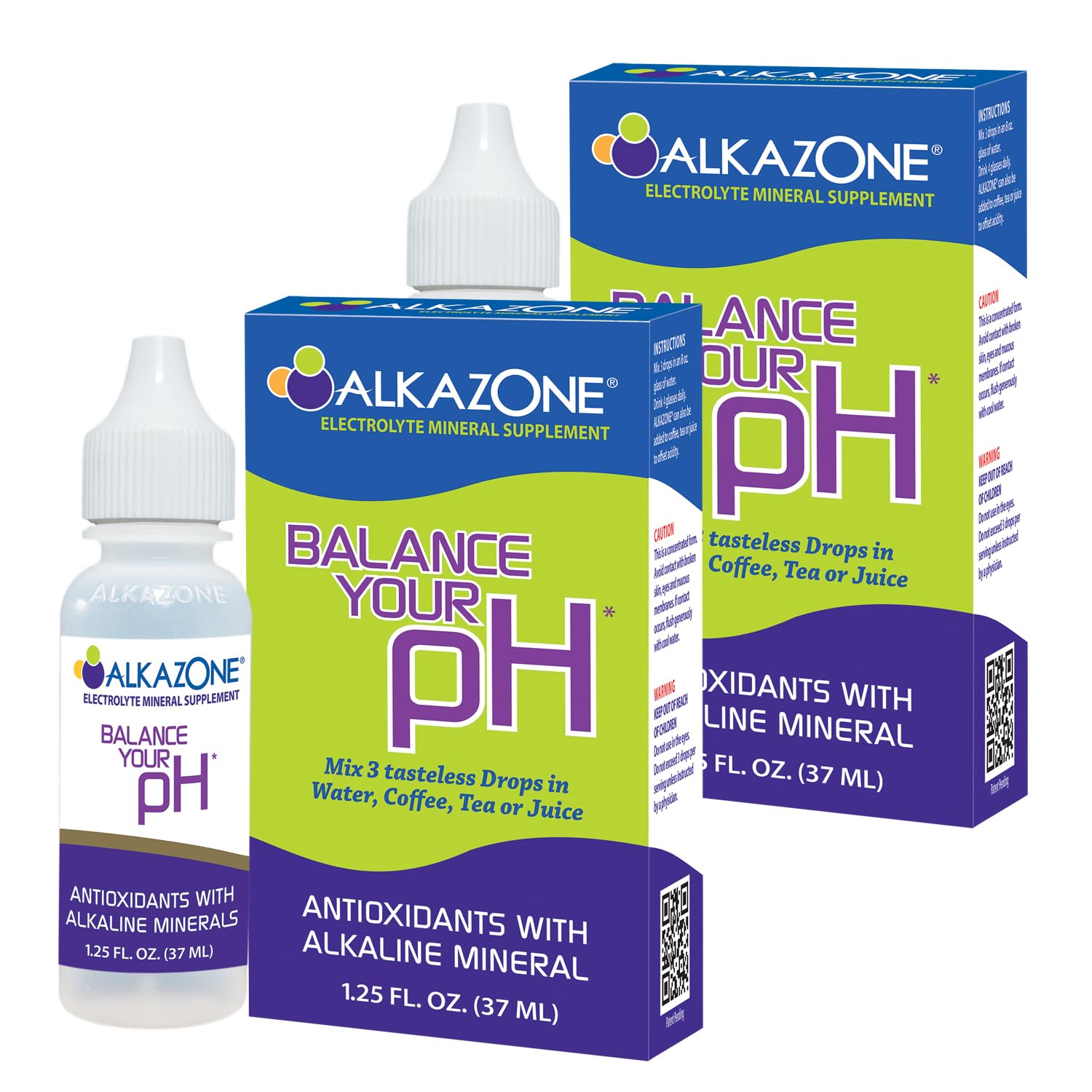 Alkazone frontal del paquete mostrando dos frascos y beneficios visibles