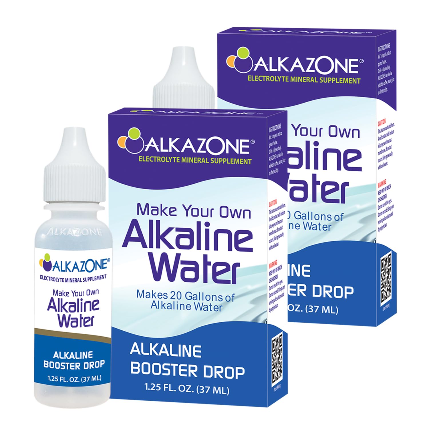 Alkazone frontal del paquete mostrando las dos botellas y tamaño portátil