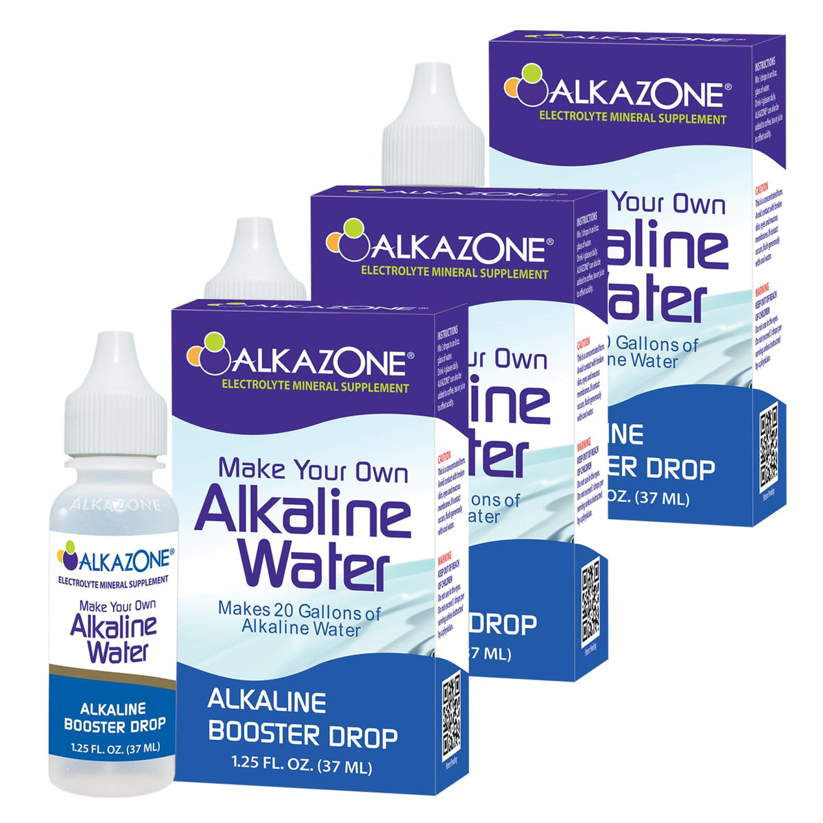 Alkazone frontal del empaque mostrando el pack de 3 y beneficio portátil