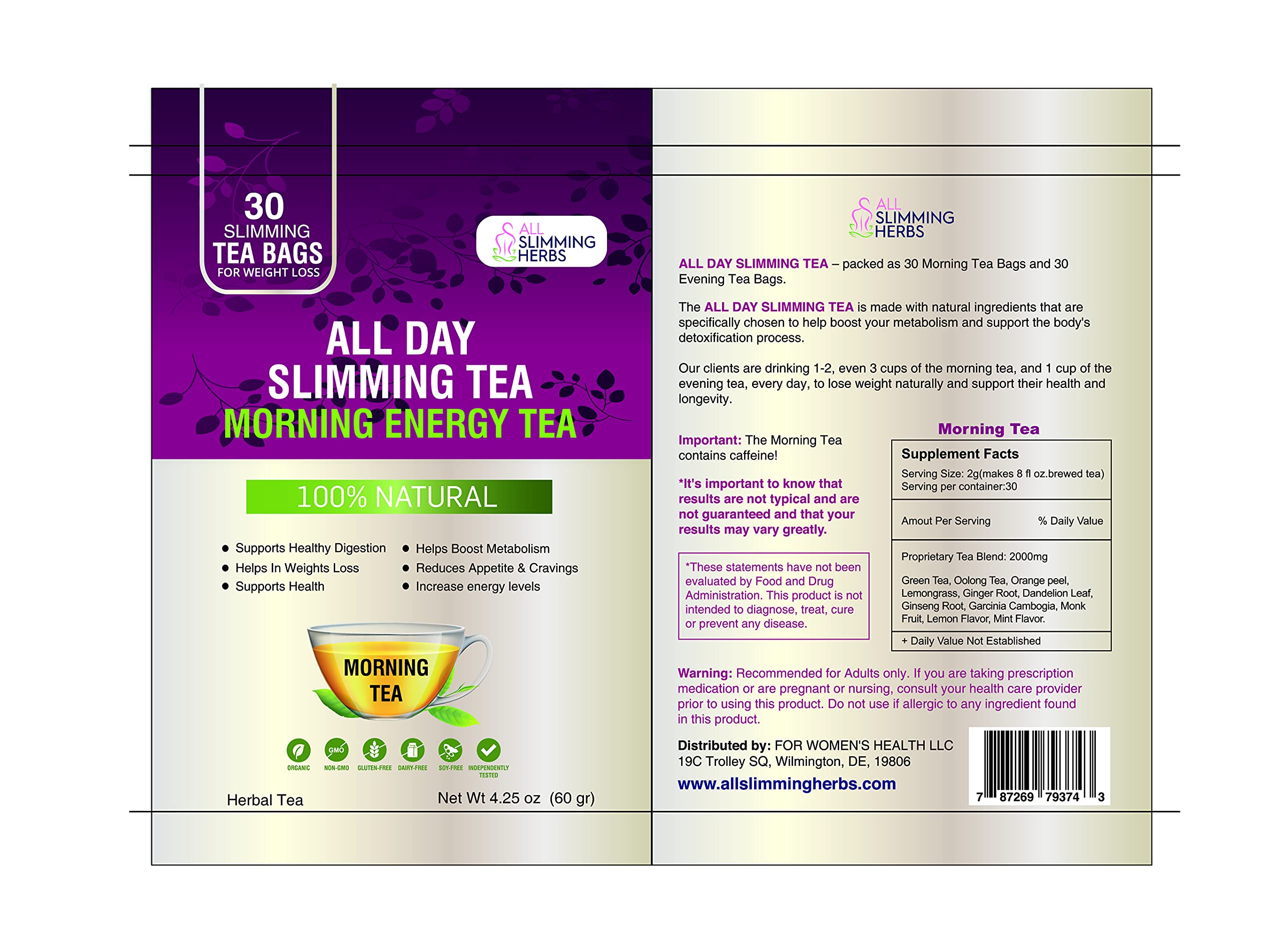ALL SLIMMING HERBS bolsas individuales abiertas mostrando la infusión lista