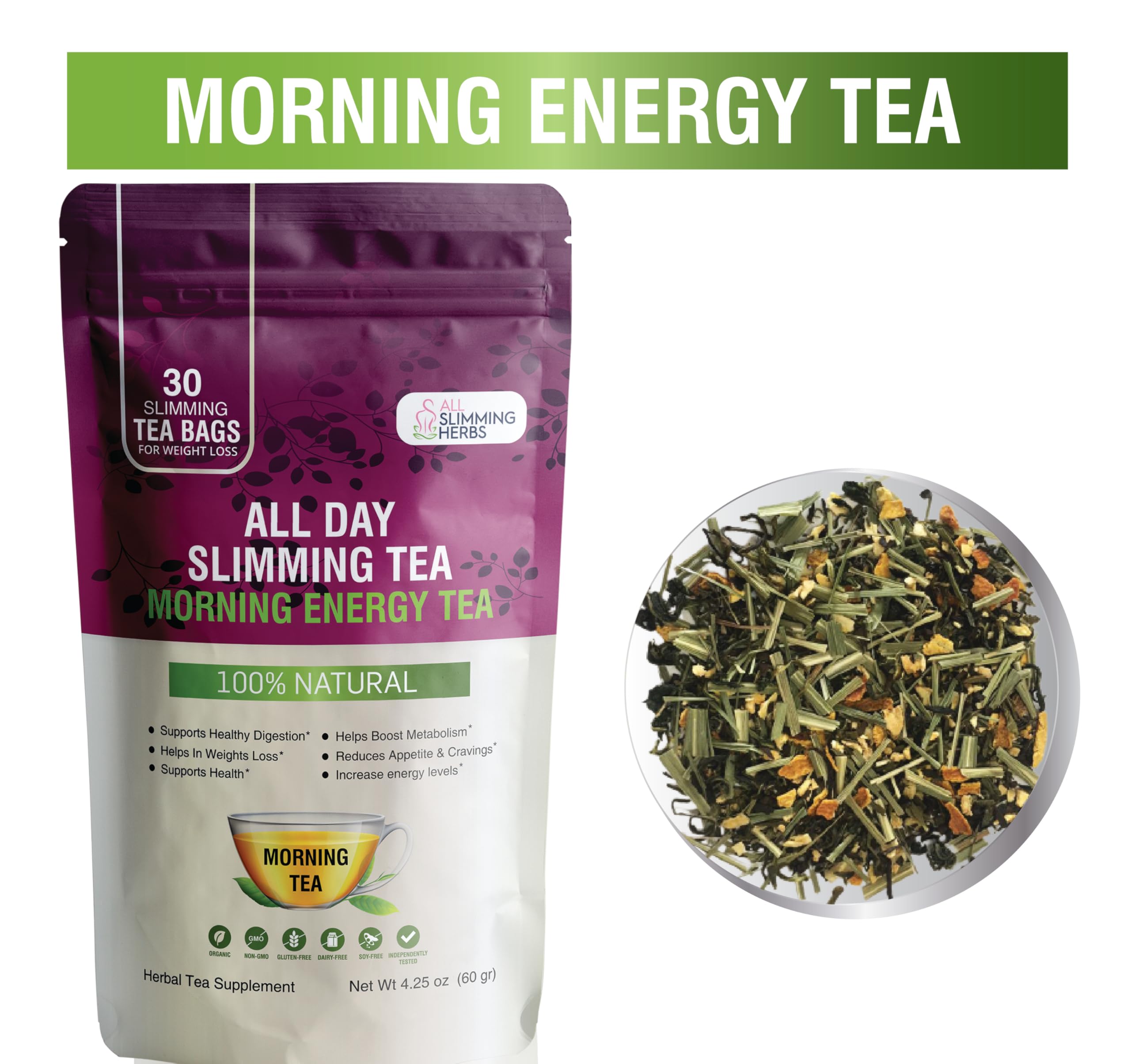 All SLIMMING HERBS bolsita en mano lista para infusionar y fácil uso
