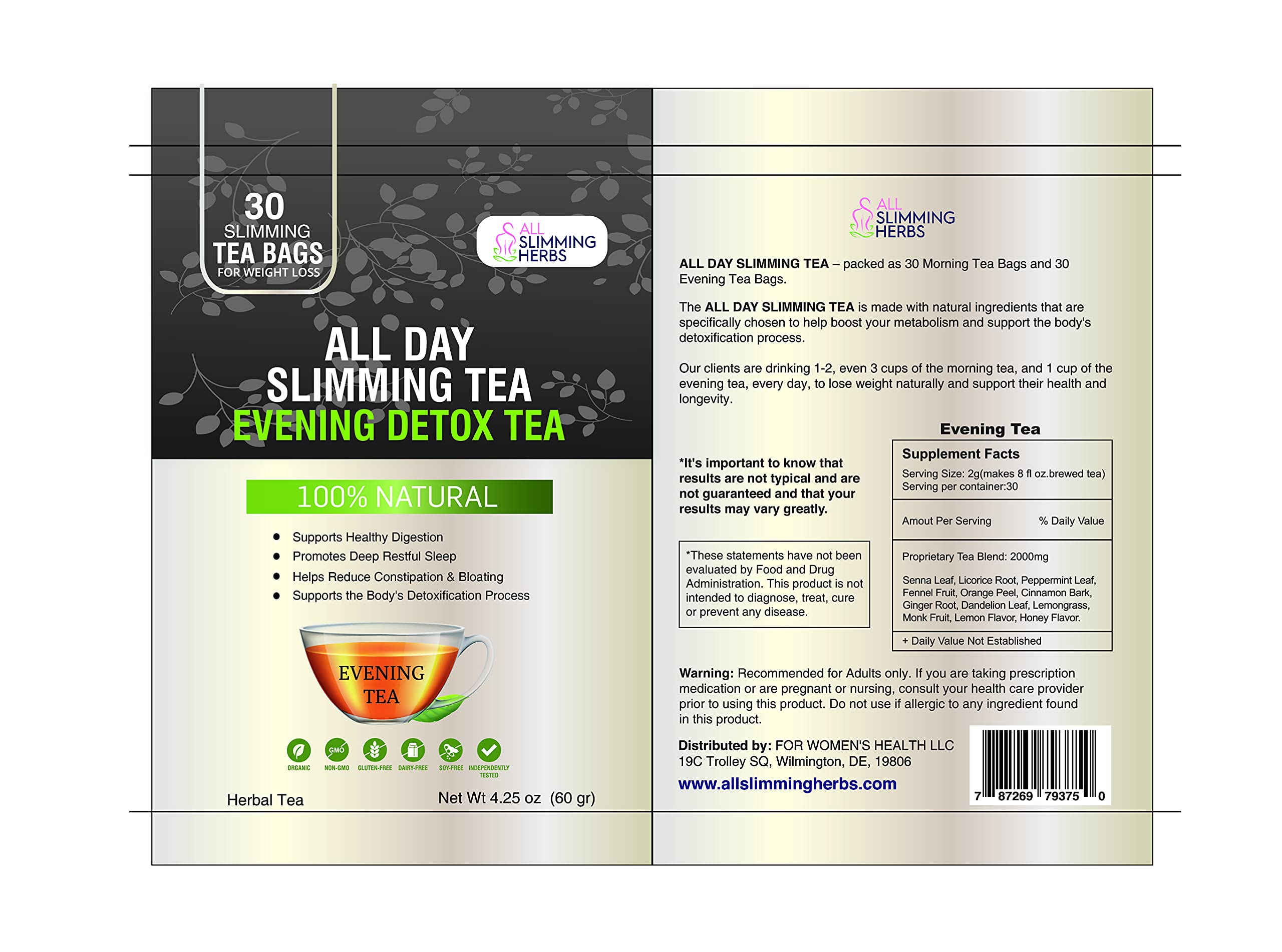 ALL SLIMMING HERBS hojas e ingredientes secos en primer plano para calidad