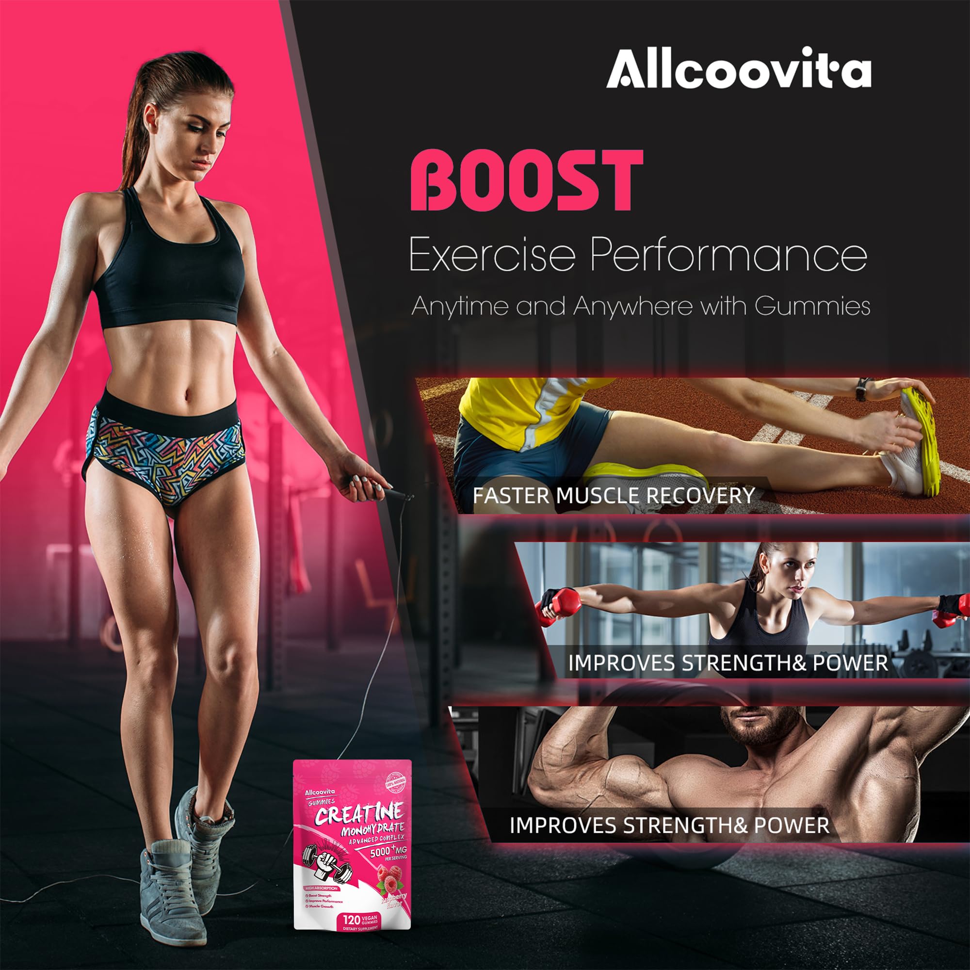 Allcoovita etiqueta nutricional visible con información de creatina