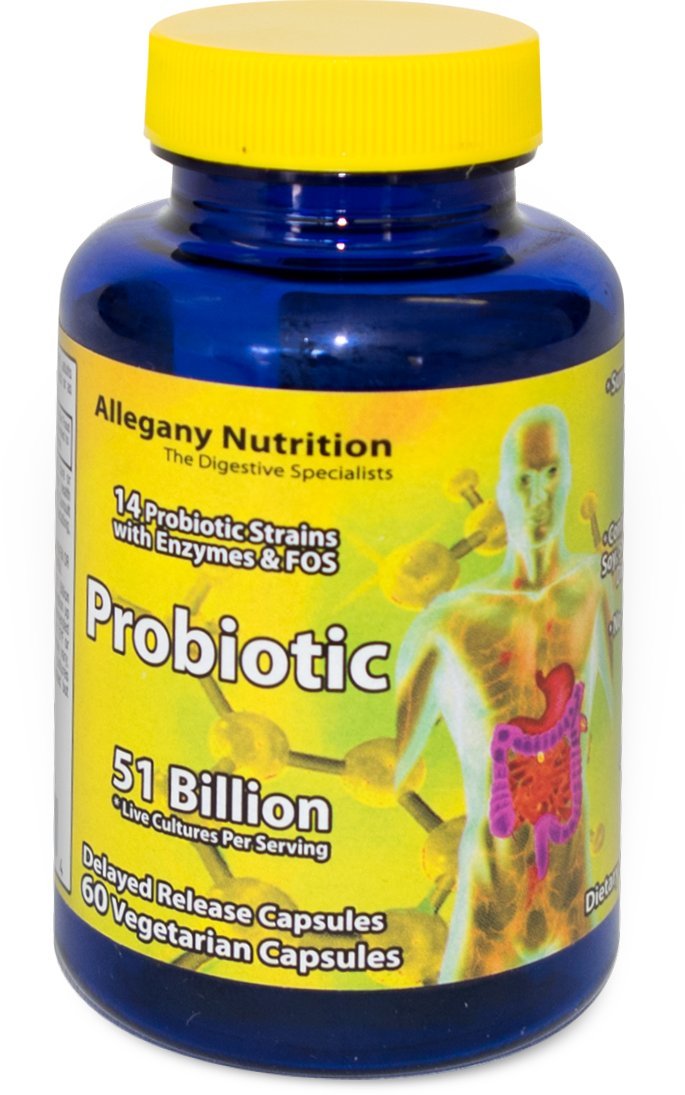 Allegany Nutrition frente del empaque mostrando dosis y cepas, claridad informativa