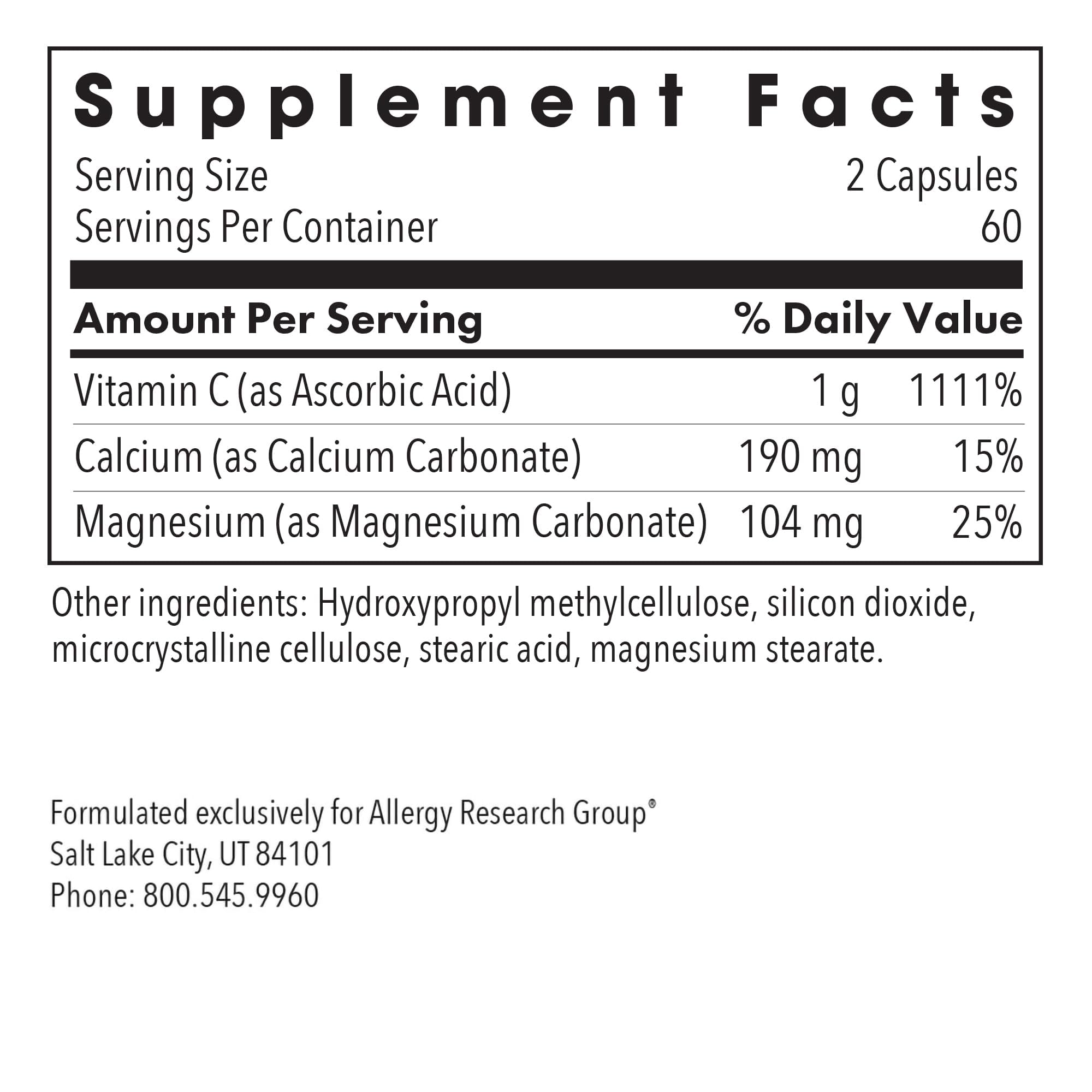 Allergy Research Group etiqueta lateral con ingredientes y beneficios visibles