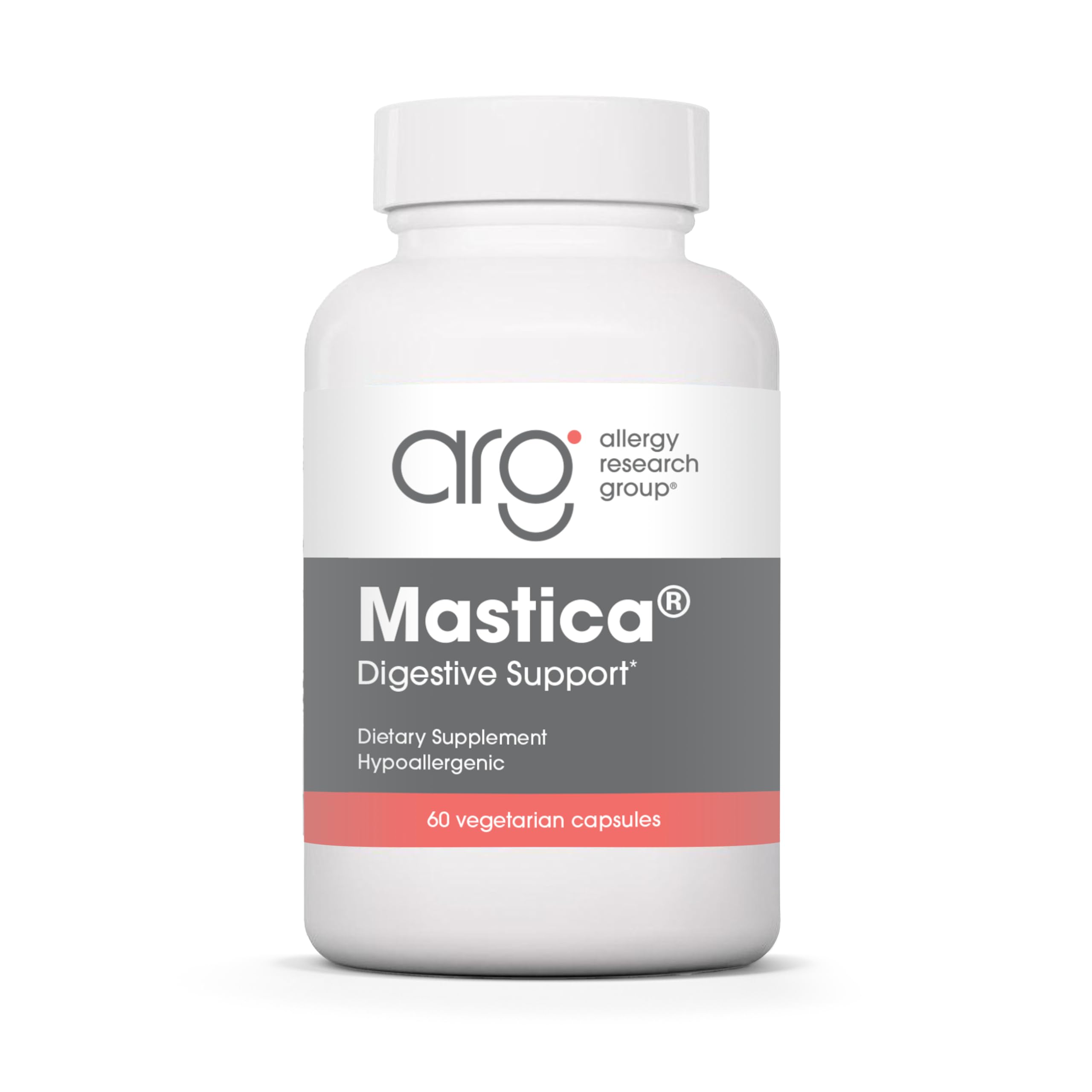 Allergy Research Group envase ARG Mastica frente mostrando información clara y beneficios