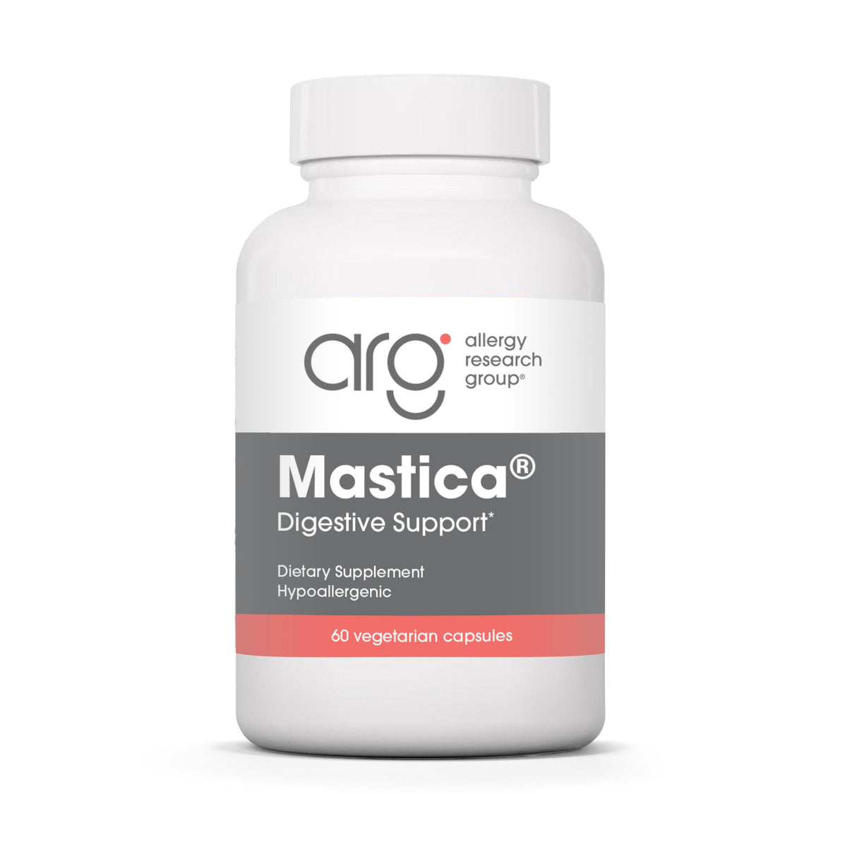 Allergy Research Group envase ARG Mastica frente mostrando información clara y beneficios