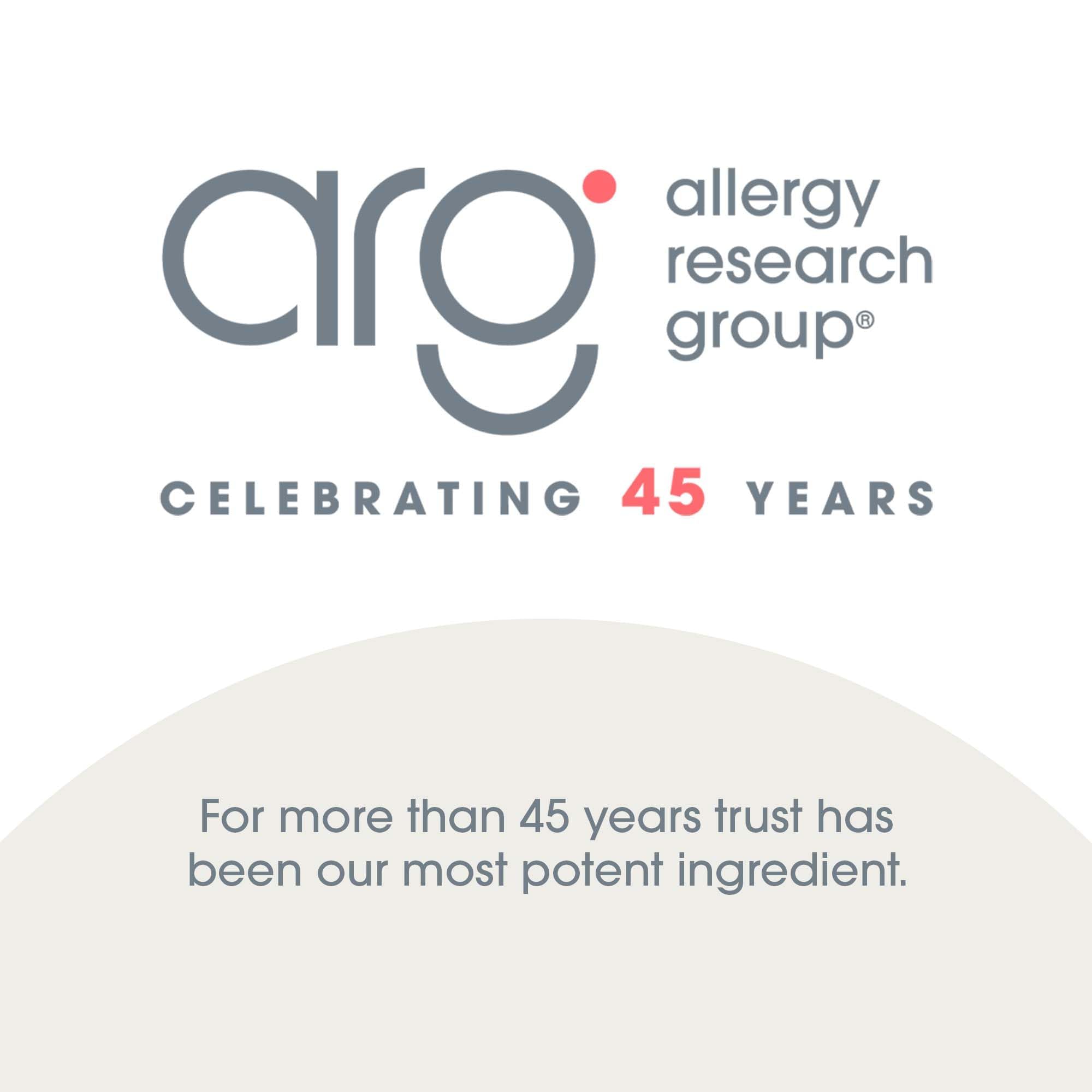 Allergy Research Group suplemento sobre mesa mostrando uso diario práctico