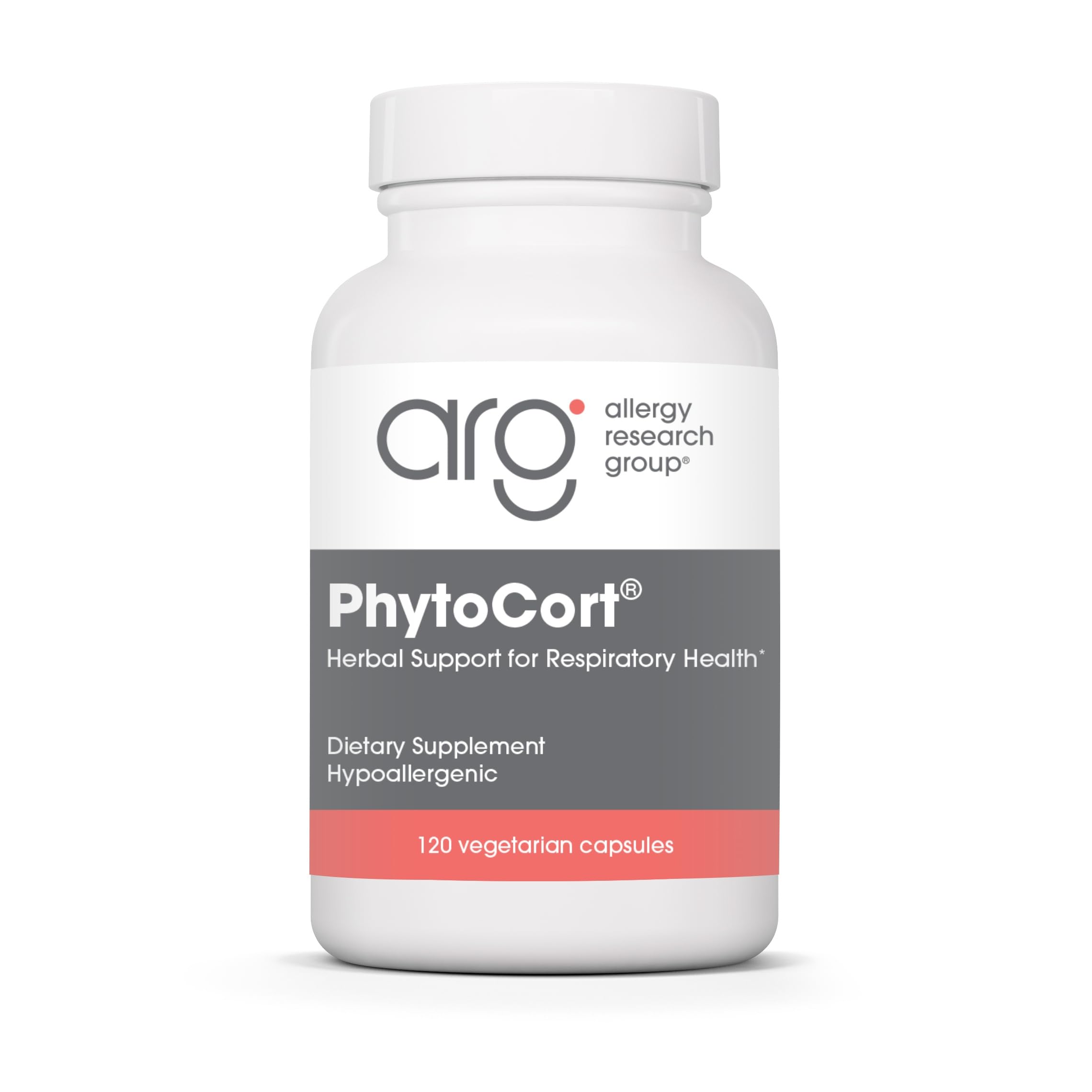 Allergy Research Group frasco ARG PhytoCort vista frontal y etiqueta clara