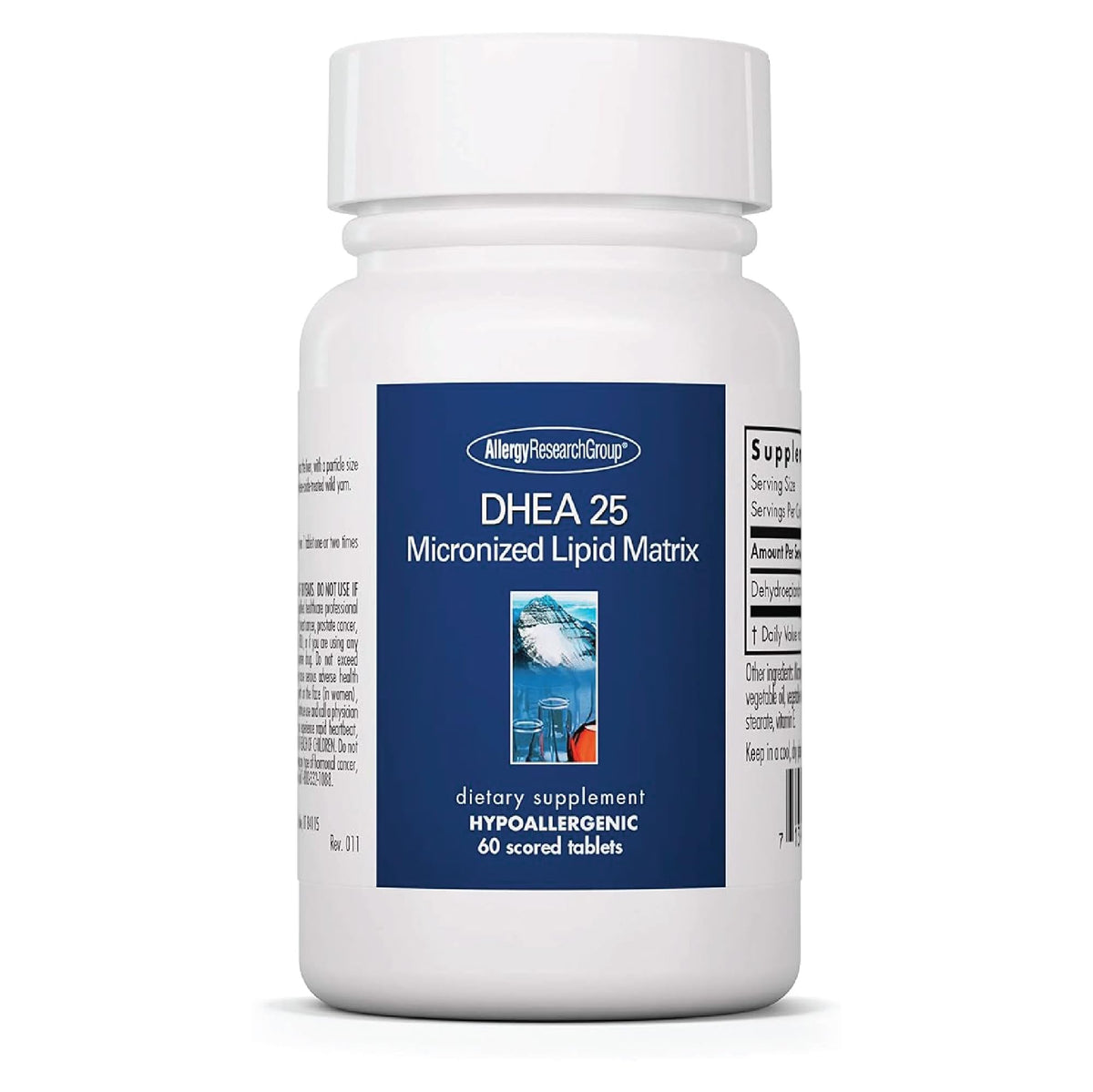 Allergy Research Group frasco frontal mostrando DHEA 25 para equilibrio hormonal
