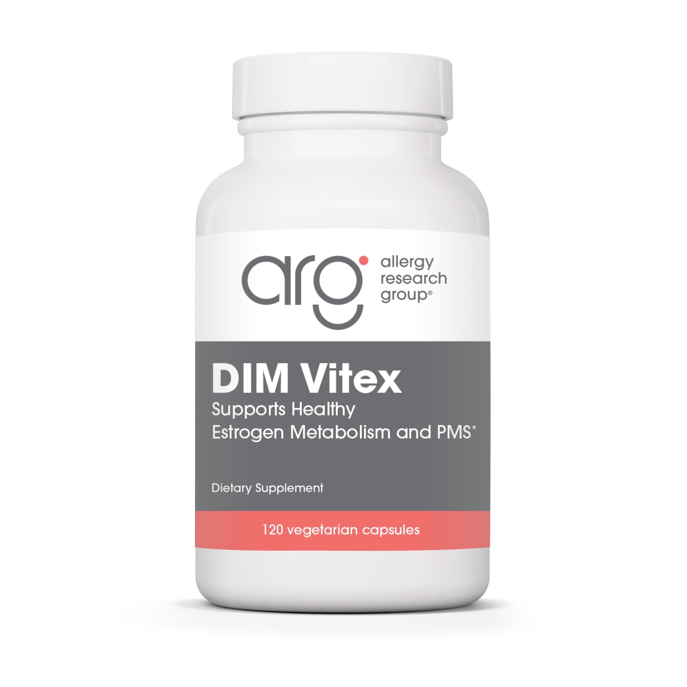 Allergy Research Group frasco frontal mostrando DIM Vitex, claridad de ingredientes