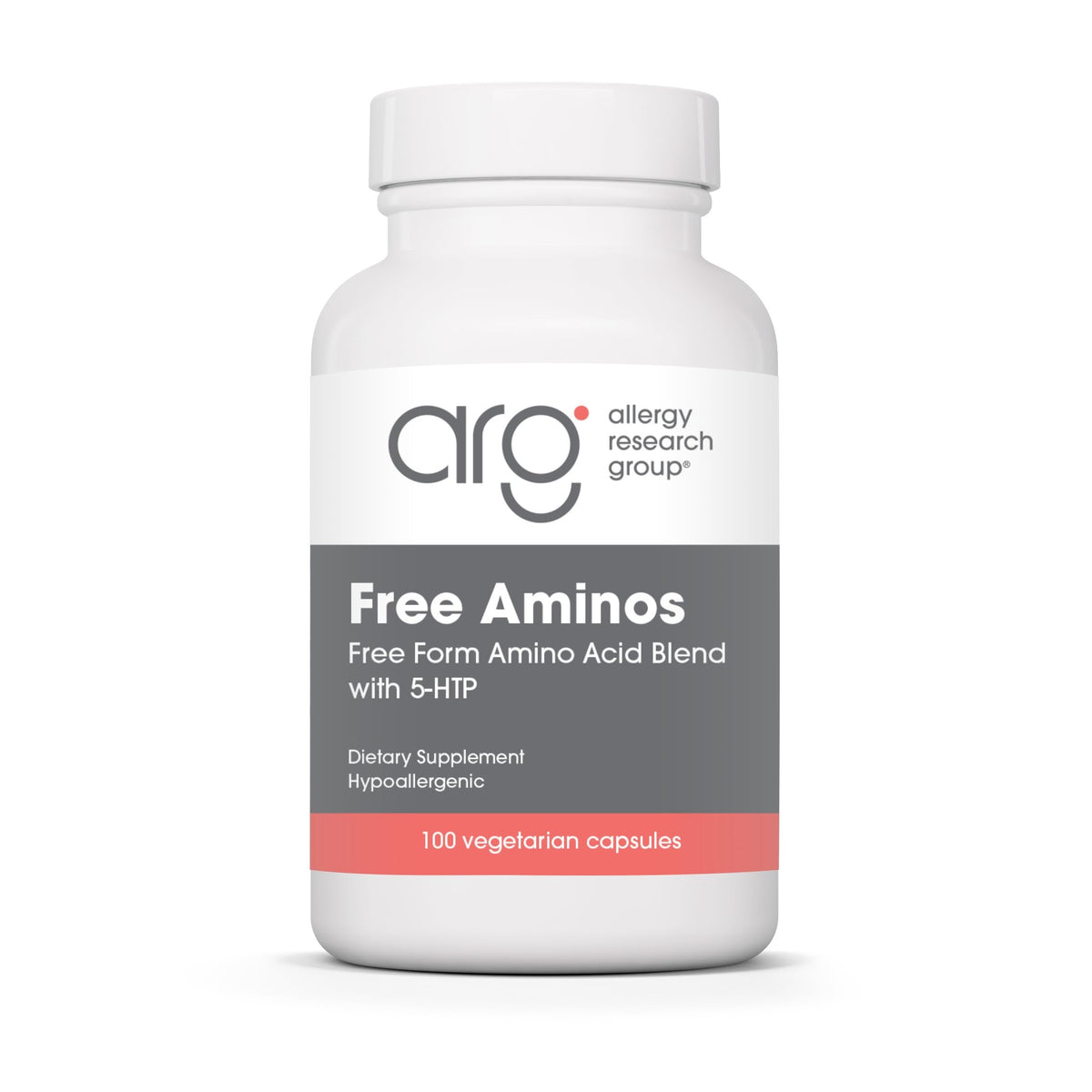 Allergy Research Group frasco ARG Free Aminos mostrando envase y beneficios