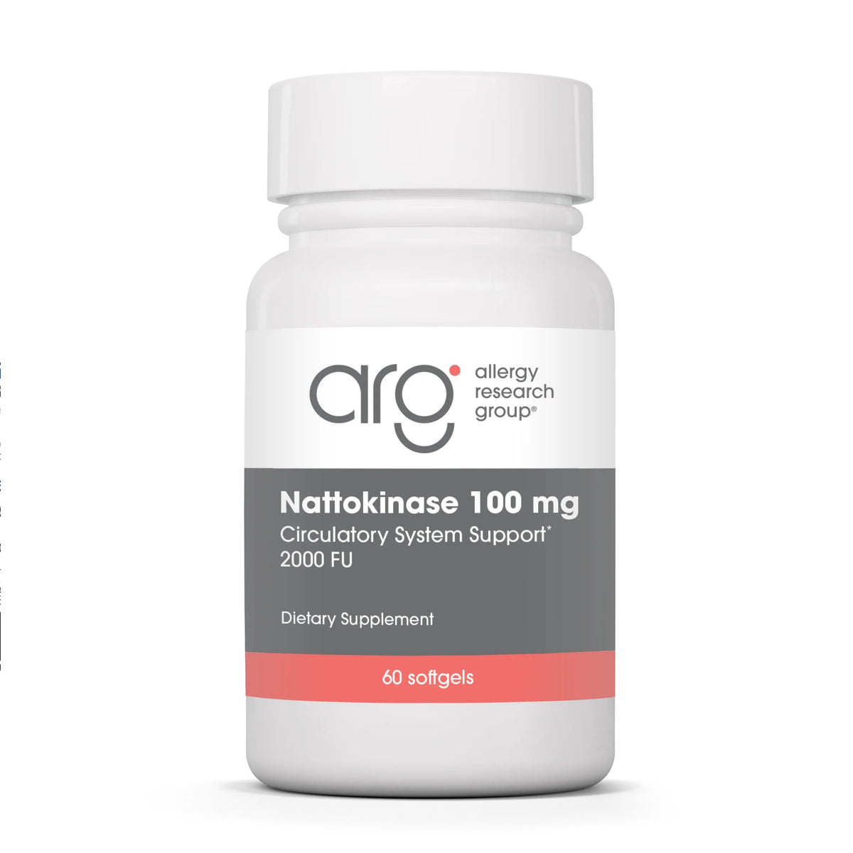 Allergy Research Group envase frontal mostrando nattokinase y dosis clara