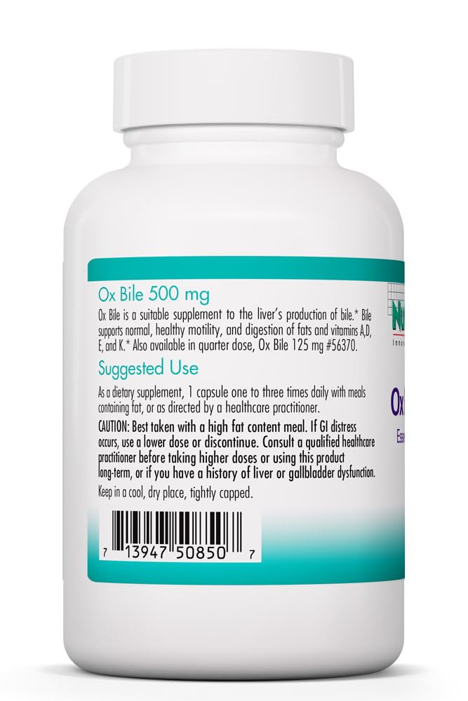 Allergy Research Group NutriCology Ox Bile cápsula junto a plato graso para uso digestivo