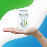 alli etiqueta lateral con información de orlistat y dosificación