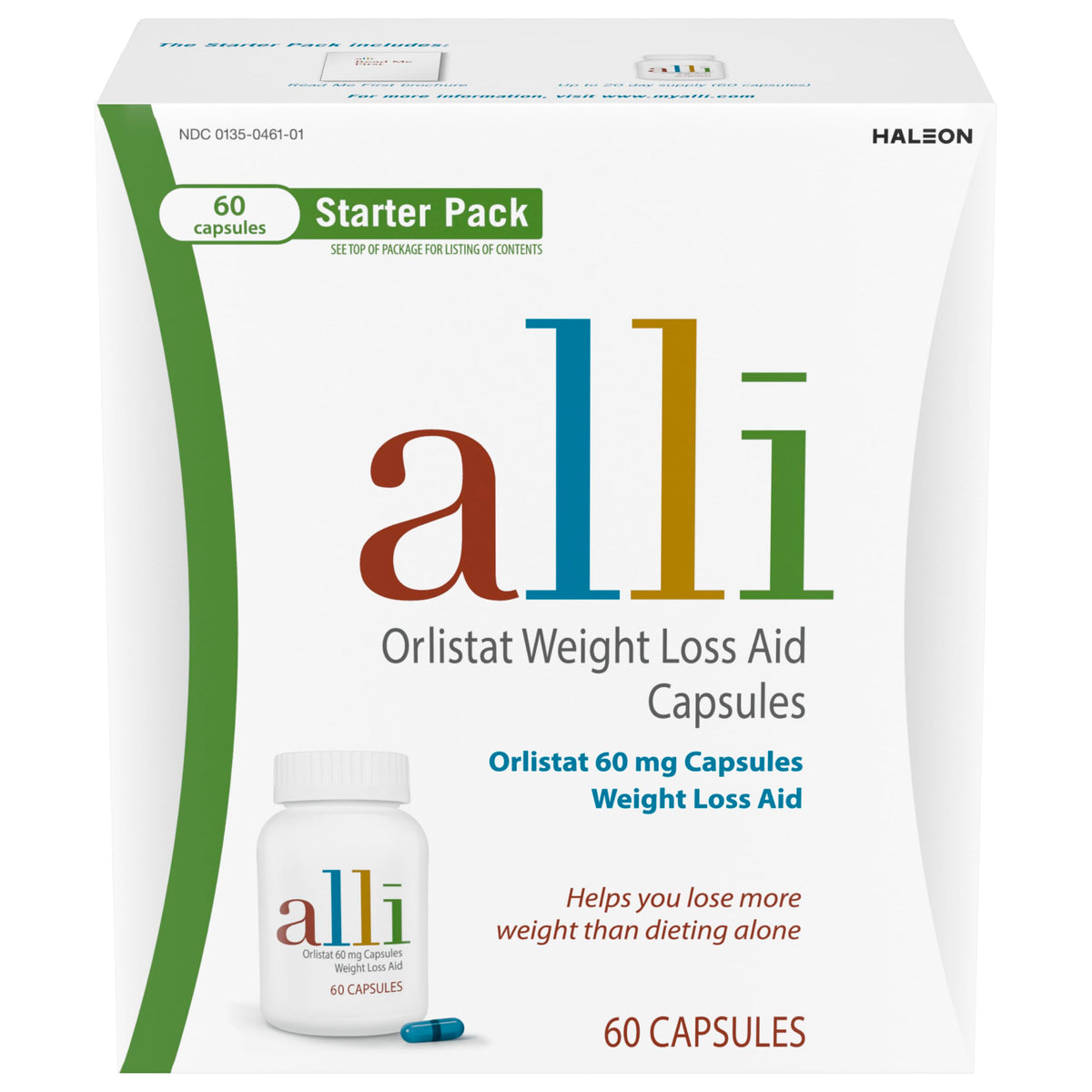 alli pack inicial frente mostrando caja y cápsulas, apoyo para control de peso