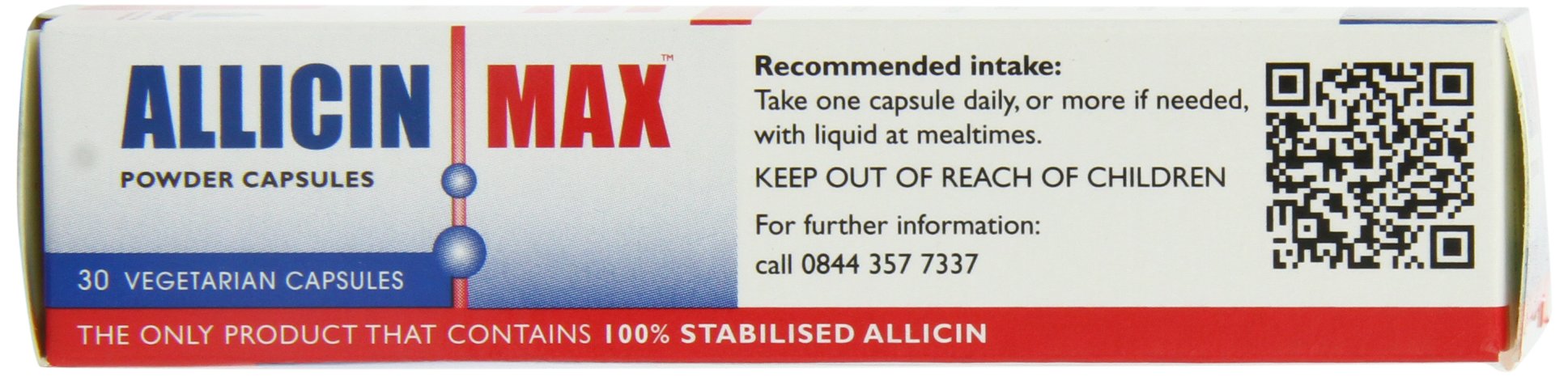 ALLICINMAX etiqueta con lista de ingredientes y ausencia de conservantes