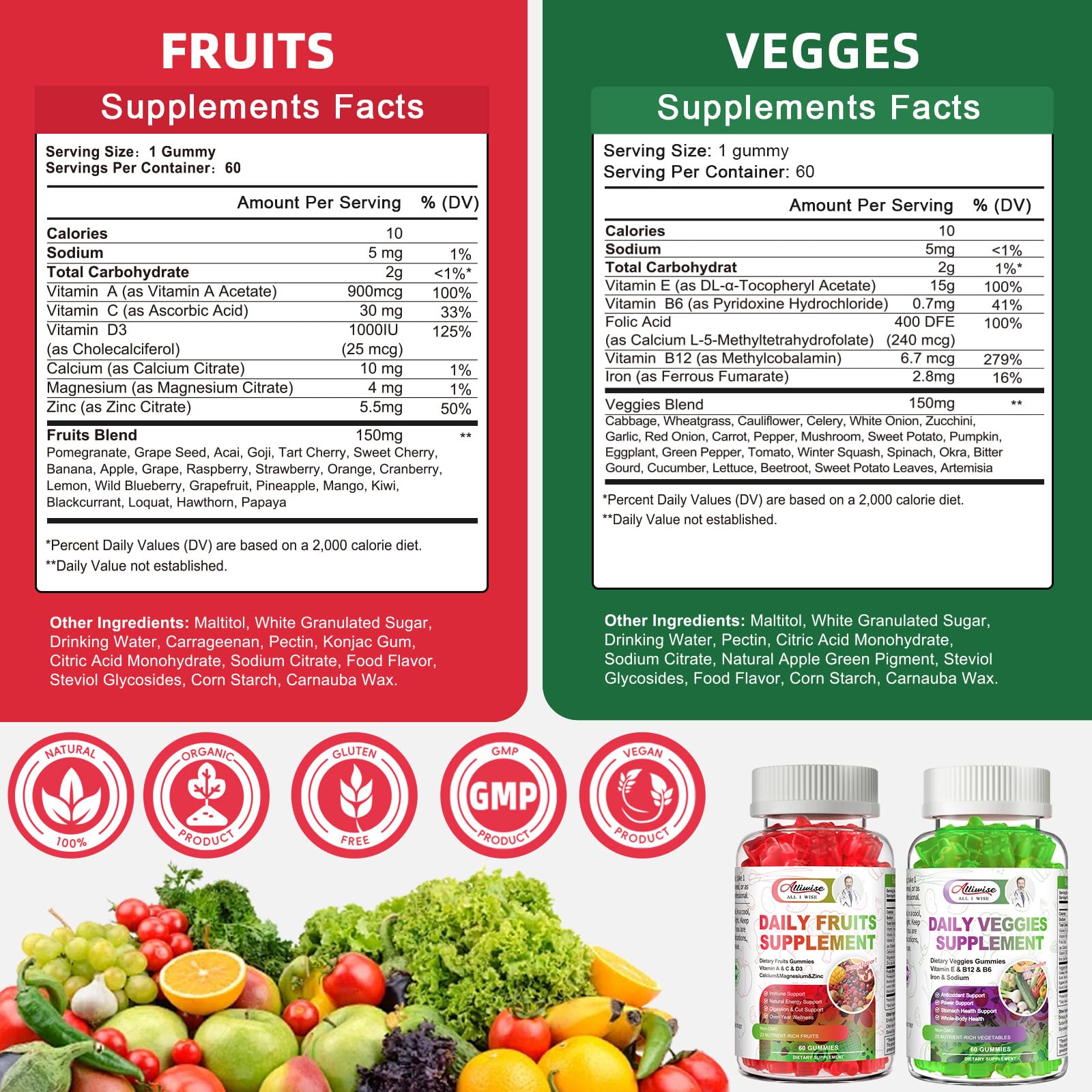 Alliwise sello vegano en el envase mostrando aptitud para dietas veganas