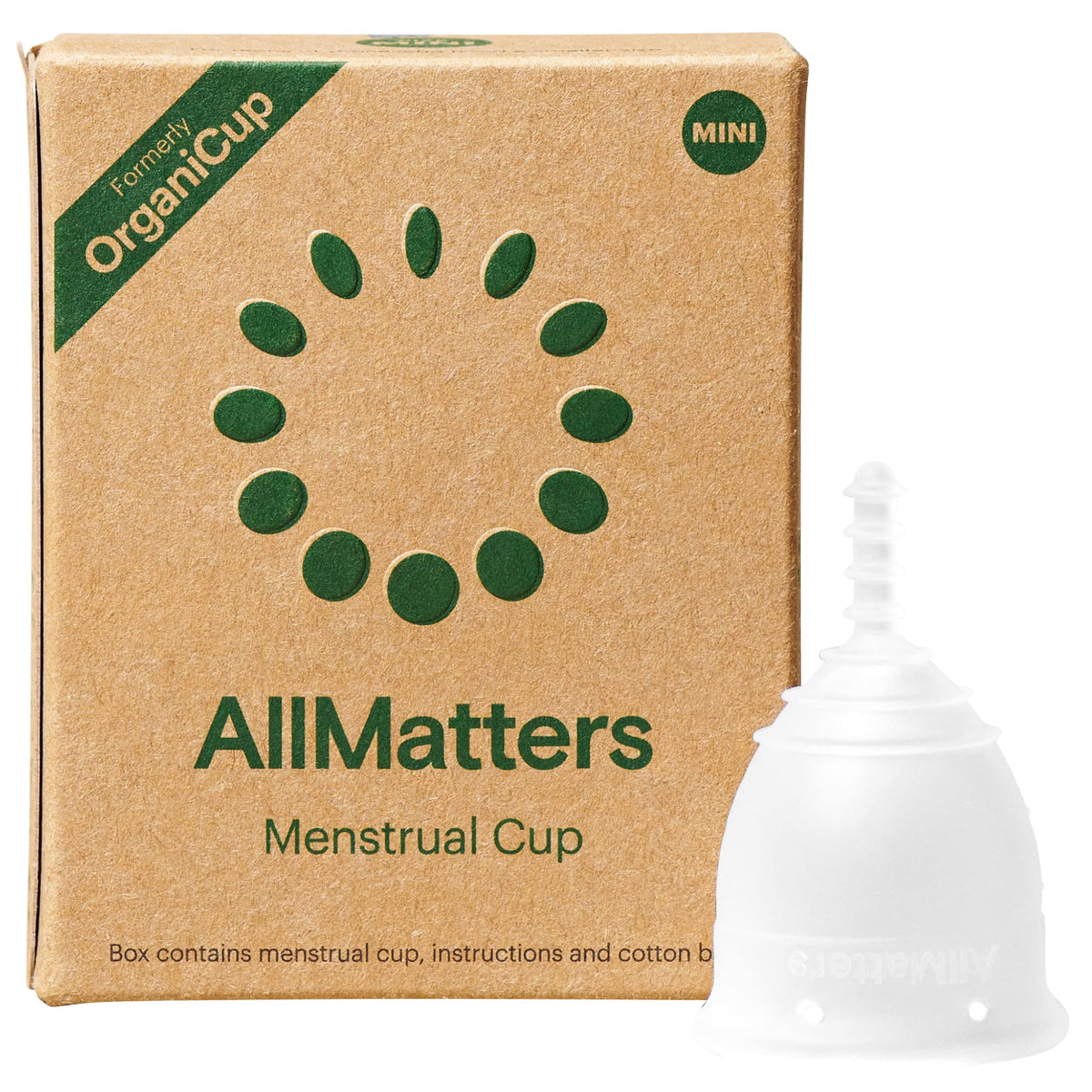 AllMatters OrganiCup mini vista frontal, diseño cómodo y discreto