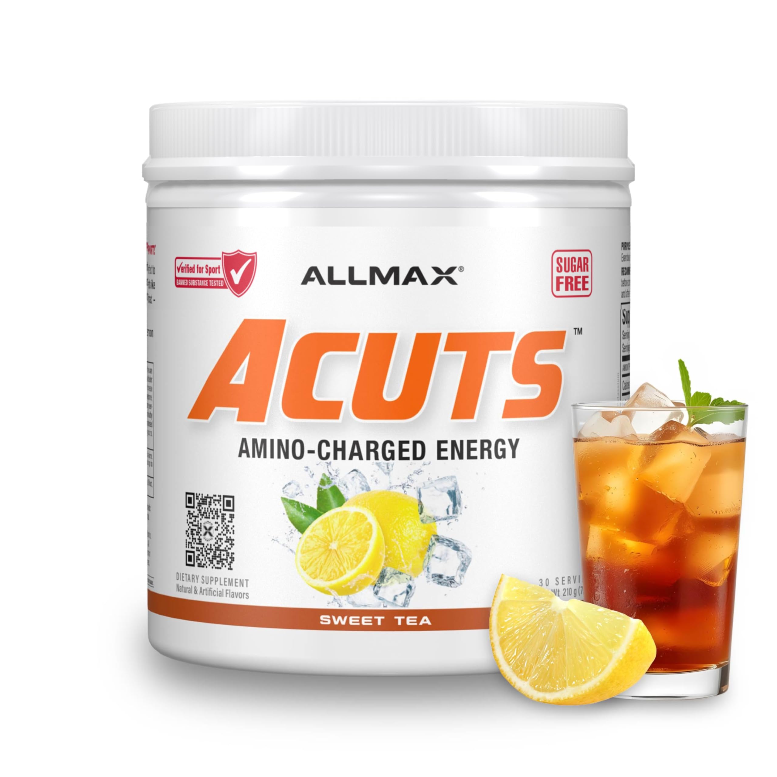 Envase ALLMAX ACUTS Sweet Tea mostrando diseño y beneficio portable