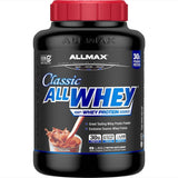 Envase AllWhey Classic 5 lb frente mostrando marca ALLMAX y sabor chocolate