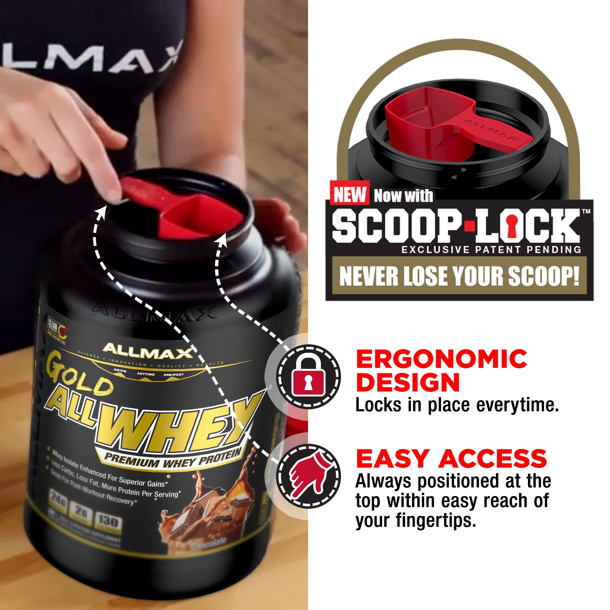 ALLMAX batido de chocolate en vaso, aporte proteico práctico después del entrenamiento