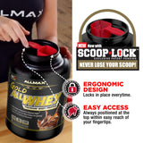 ALLMAX batido de chocolate en vaso, aporte proteico práctico después del entrenamiento