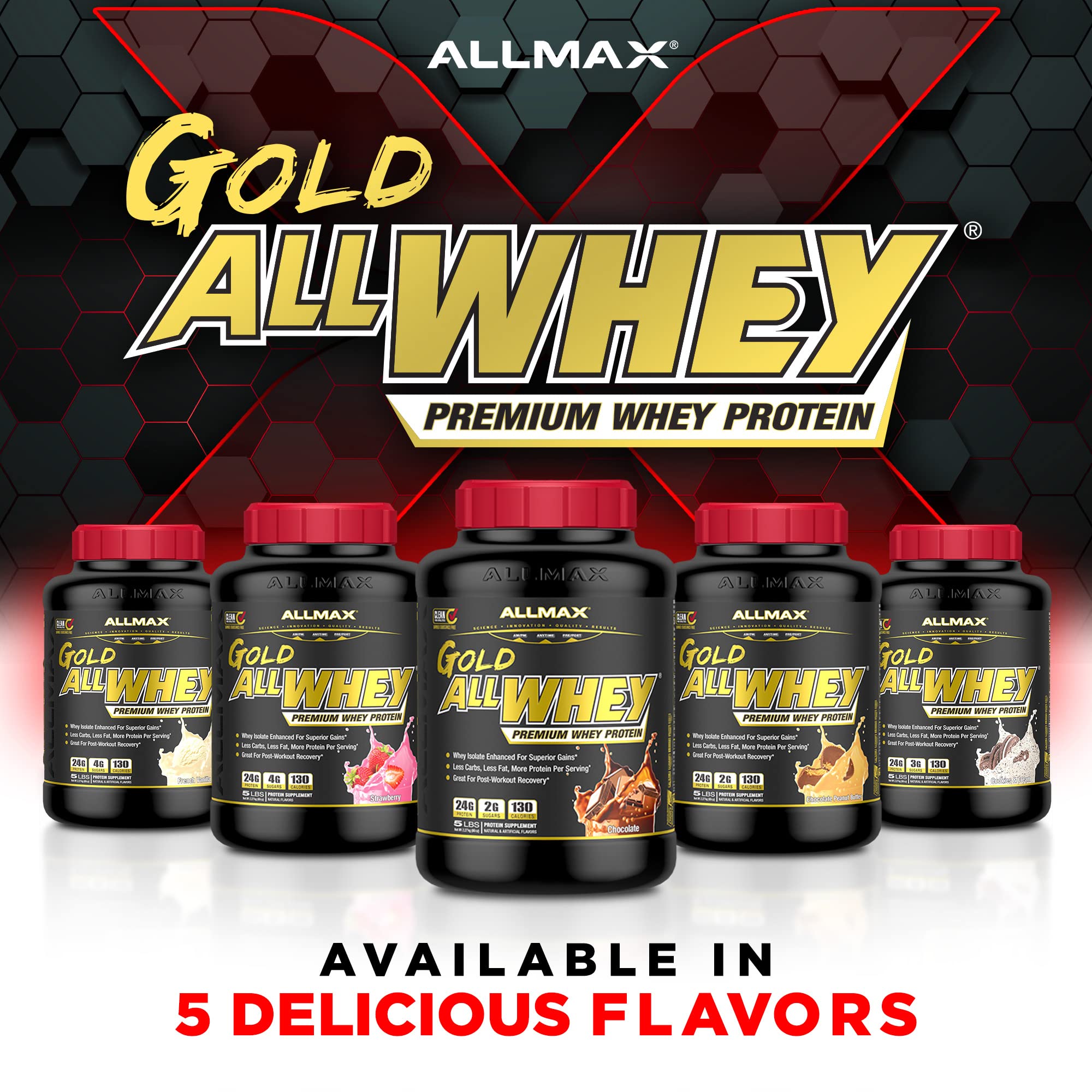 ALLMAX etiqueta nutricional mostrando 24 g de proteína por porción y datos claros