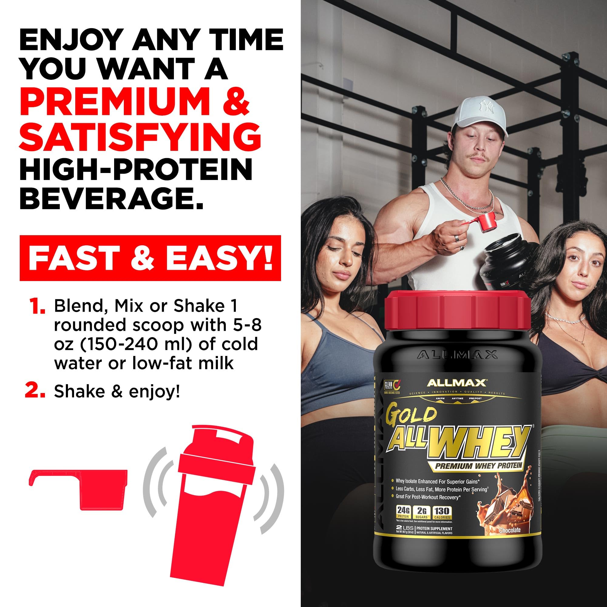 ALLMAX cucharada medidora con AllWhey Gold precisa dosificación
