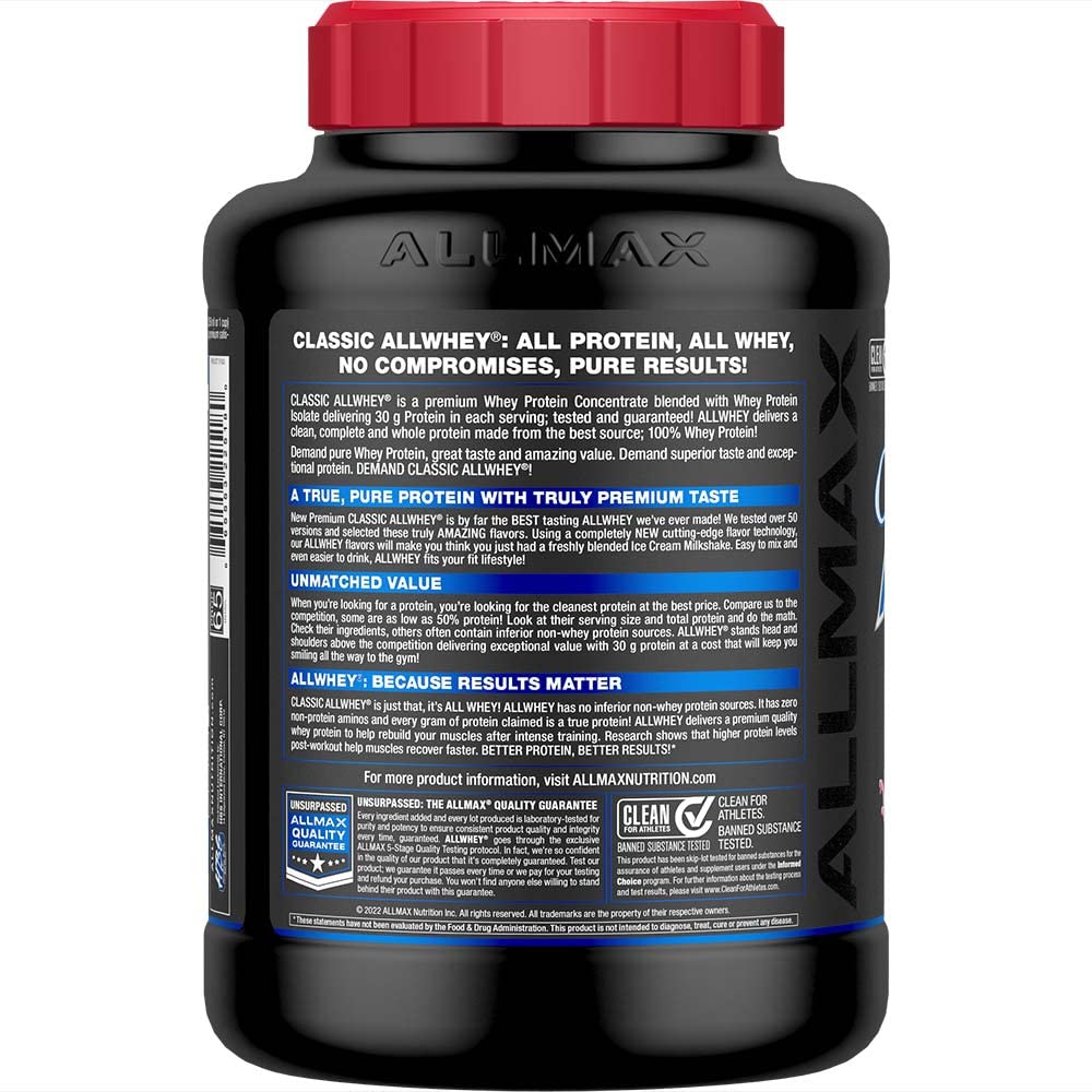 ALLMAX textura del polvo AllWhey Classic fresa, mezcla homogénea y fina