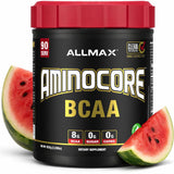 ALLMAX envase Aminocore frente mostrando el diseño y cantidad