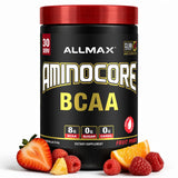 Envase ALLMAX Aminocore Fruit Punch mostrando diseño y facilidad de uso