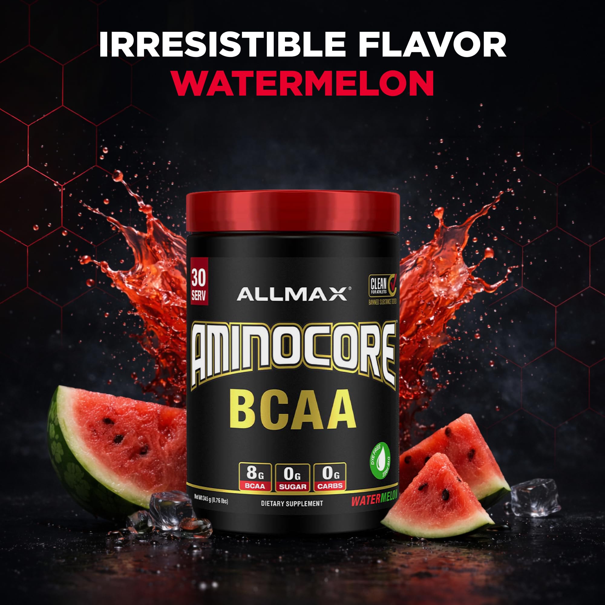 ALLMAX etiqueta nutricional de Aminocore con proporción 9:6:5 clara
