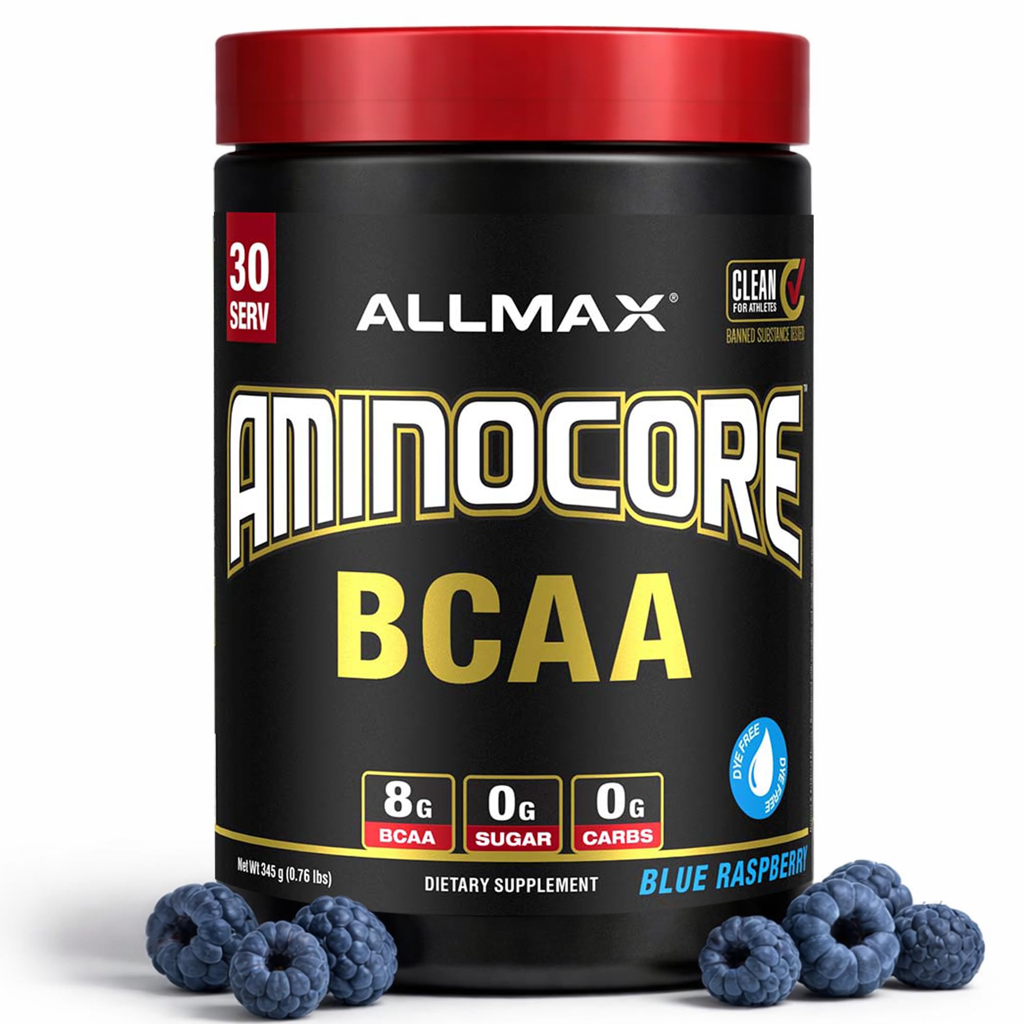 ALLMAX Aminocore frente del empaque mostrando tamaño y sabor